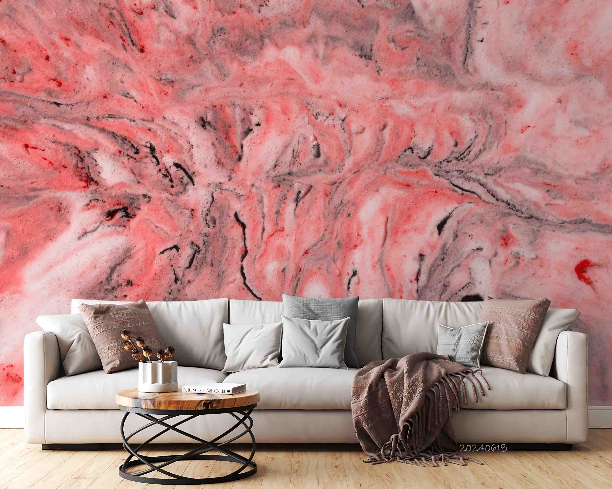 3D Abstract Damaskeen Wave Pink Wall Mural Wallpaper YXL 592