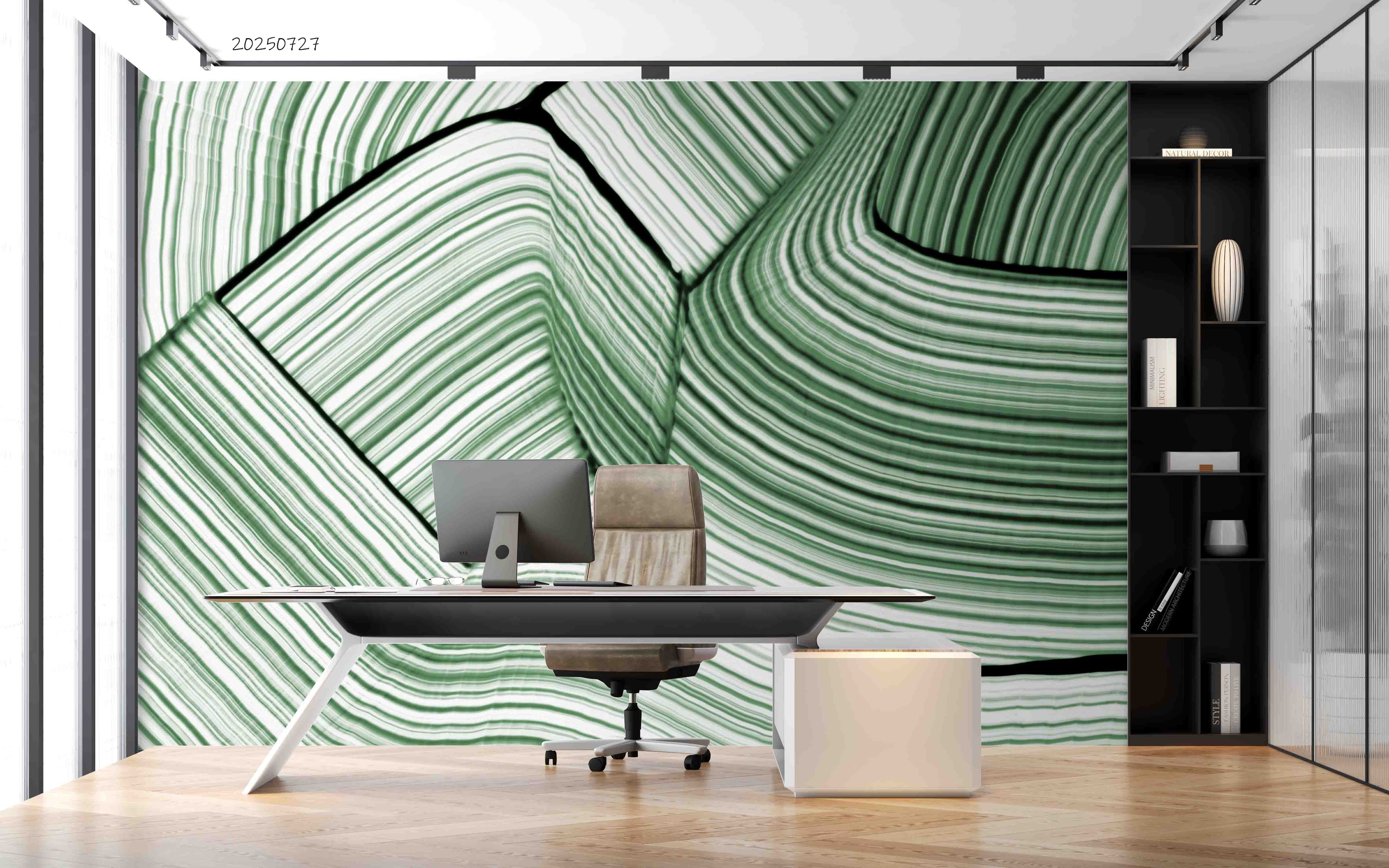 3D Office Business Technology Geometric Green Lines Modern Wall Mural Wallpaper 23