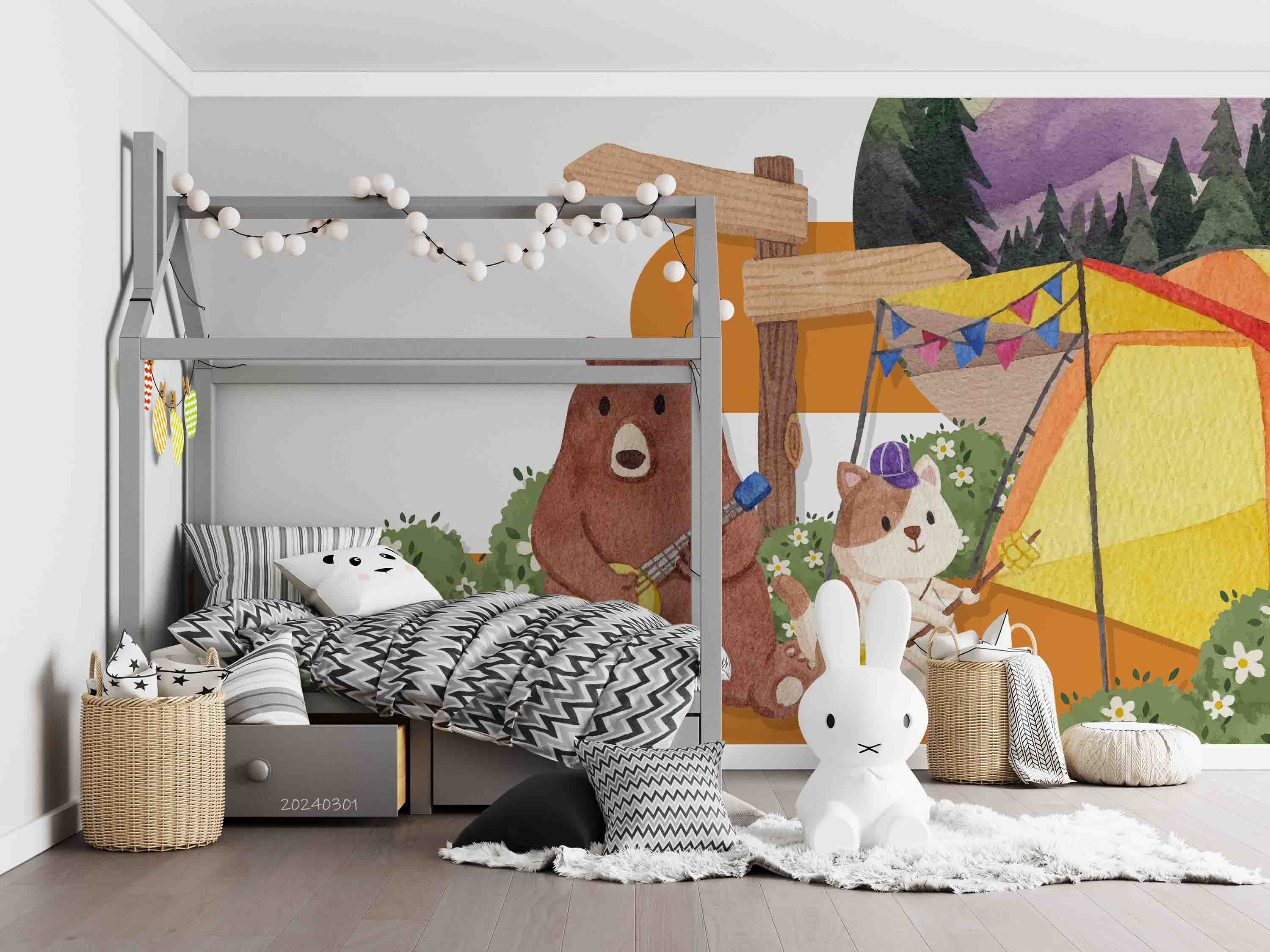 3D Cartoon Animal Bear Signpost Kids Wallpaper Wall Mural Wall Decor Wall Art Wall Sticker Remoable Wallpaper