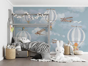 3D Cartoon Hot Air Balloon Animal Retro Airplane Wall Mural Wallpaper GD 3937- Jess Art Decoration