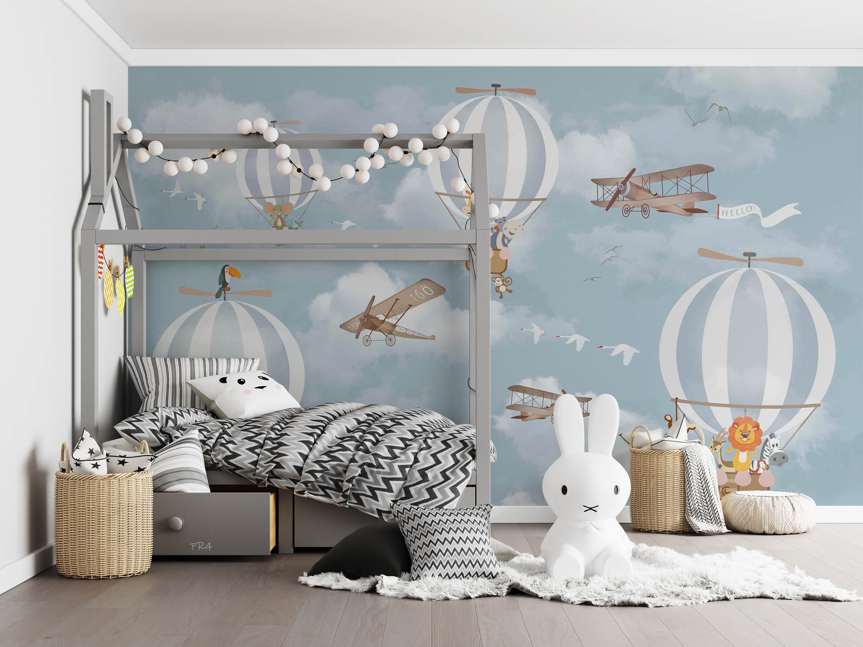 3D Cartoon Hot Air Balloon Animal Retro Airplane Wall Mural Wallpaper GD 3937- Jess Art Decoration