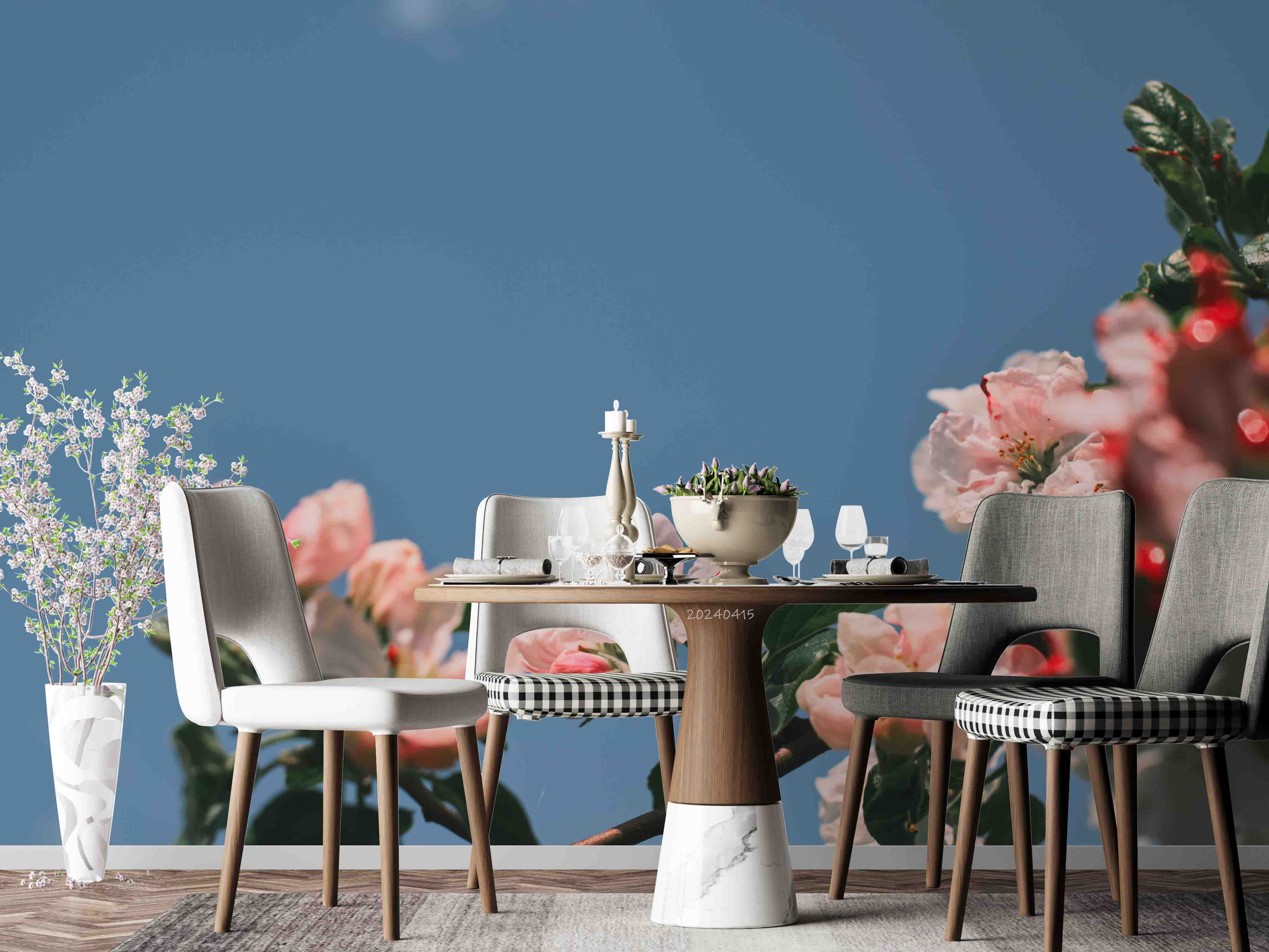 3D Blue Sky Pink Floral Wallpaper Wall Mural Wall Decor Wall Art Wall Sticker Remoable Wallpaper