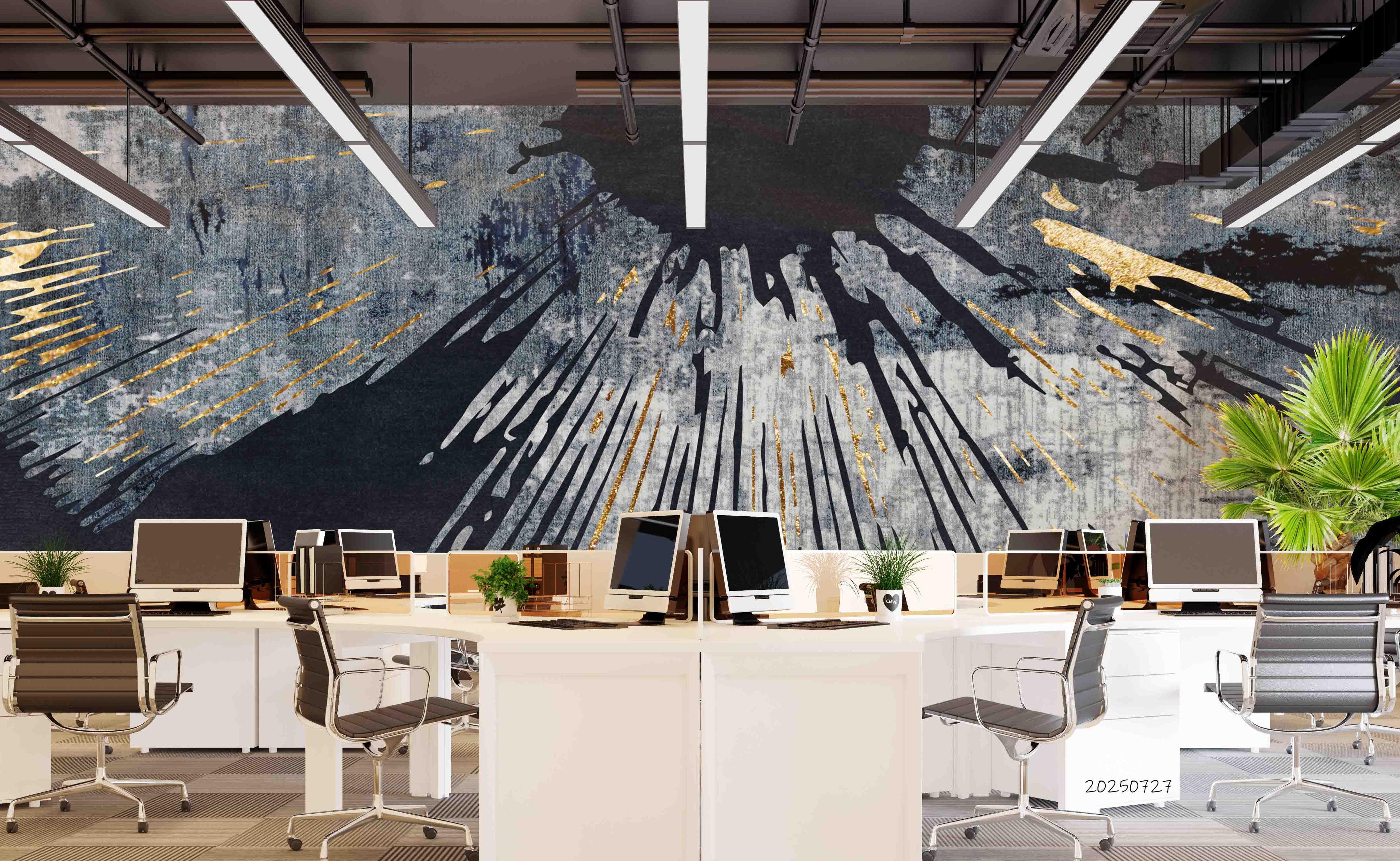 3D Office Business Commerce Geometric Black Lines Modern Abstract Wall Mural Wallpaper 56