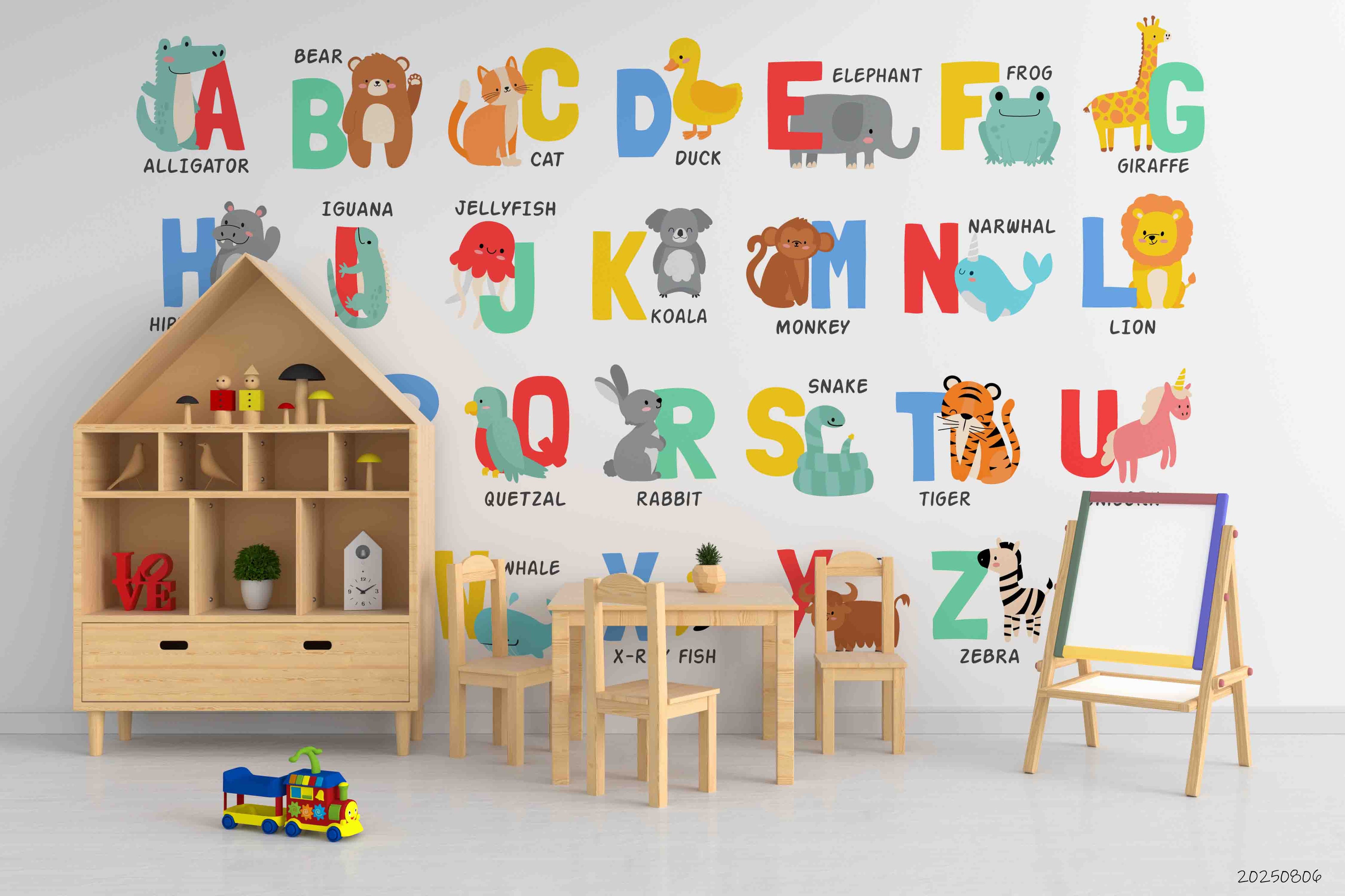 3D Childcare Nursery School Cartoon Animals Letters Kids Wall Mural Wallpaper JN 67
