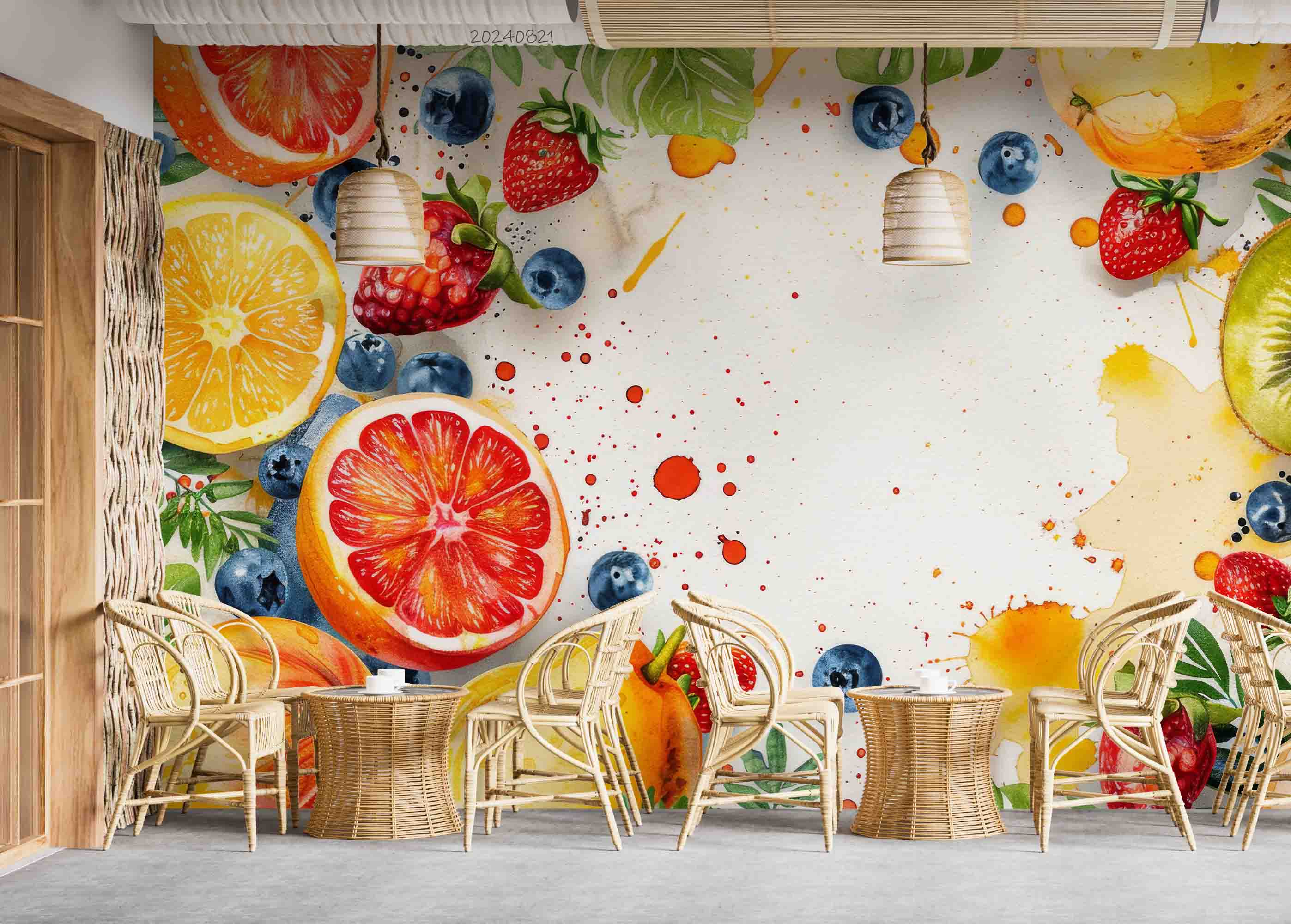 3D Pomegranate Kiwi Fruit Strawberry Blueberry Wall Mural Wallpaper YXL 304