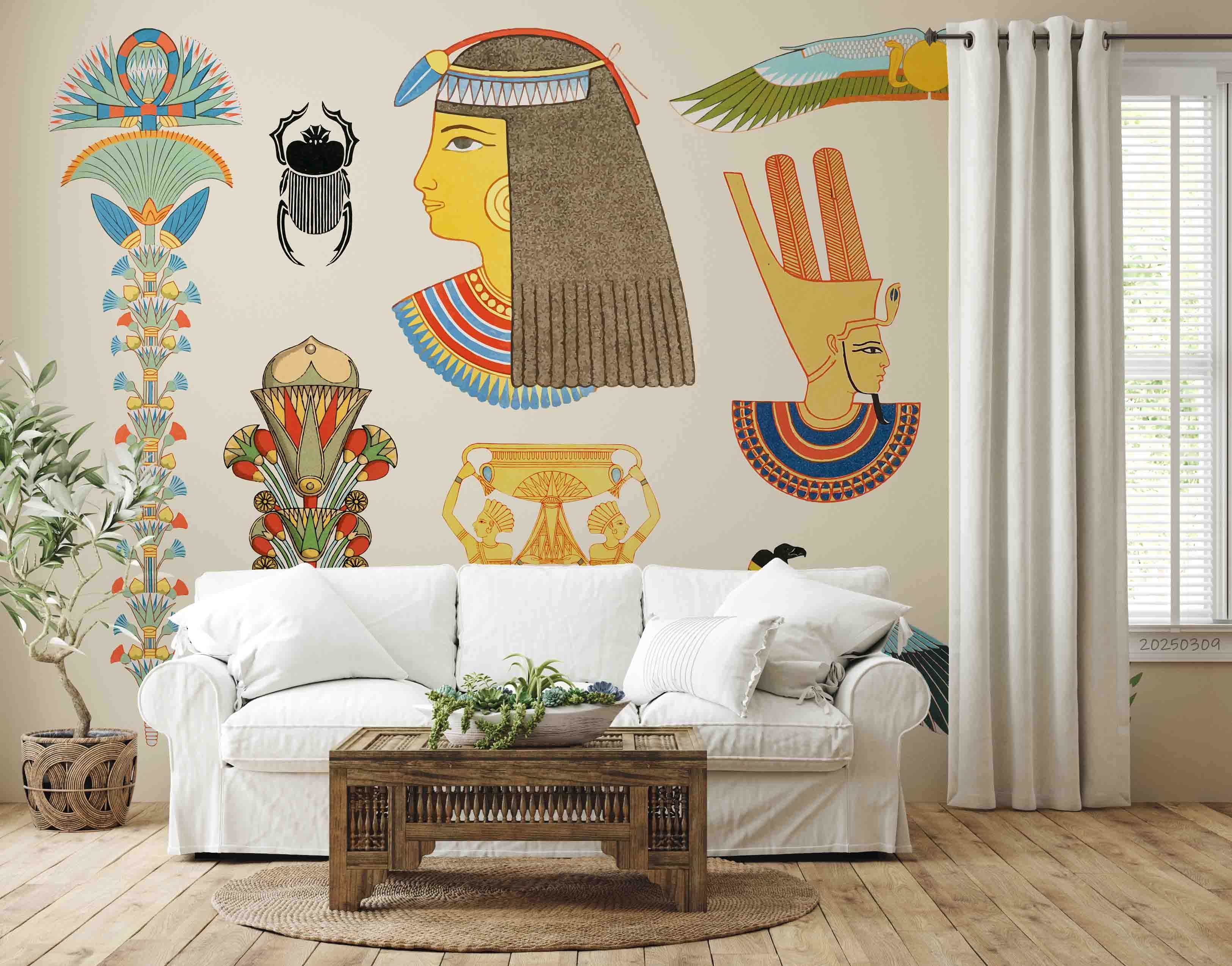 3D Ancient Egypt Pattern Egyptian Hieroglyphic Symbols Wallpaper Wall Mural Wall Decor Wall Art Wall Sticker Remoable Wallpaper LQH