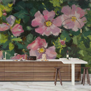 3D Pink Floral Green Leaves Oil Painting Wallpaper Wall Mural Wall Decor Wall Art Wall Sticker Remoable Wallpaper LQH 34