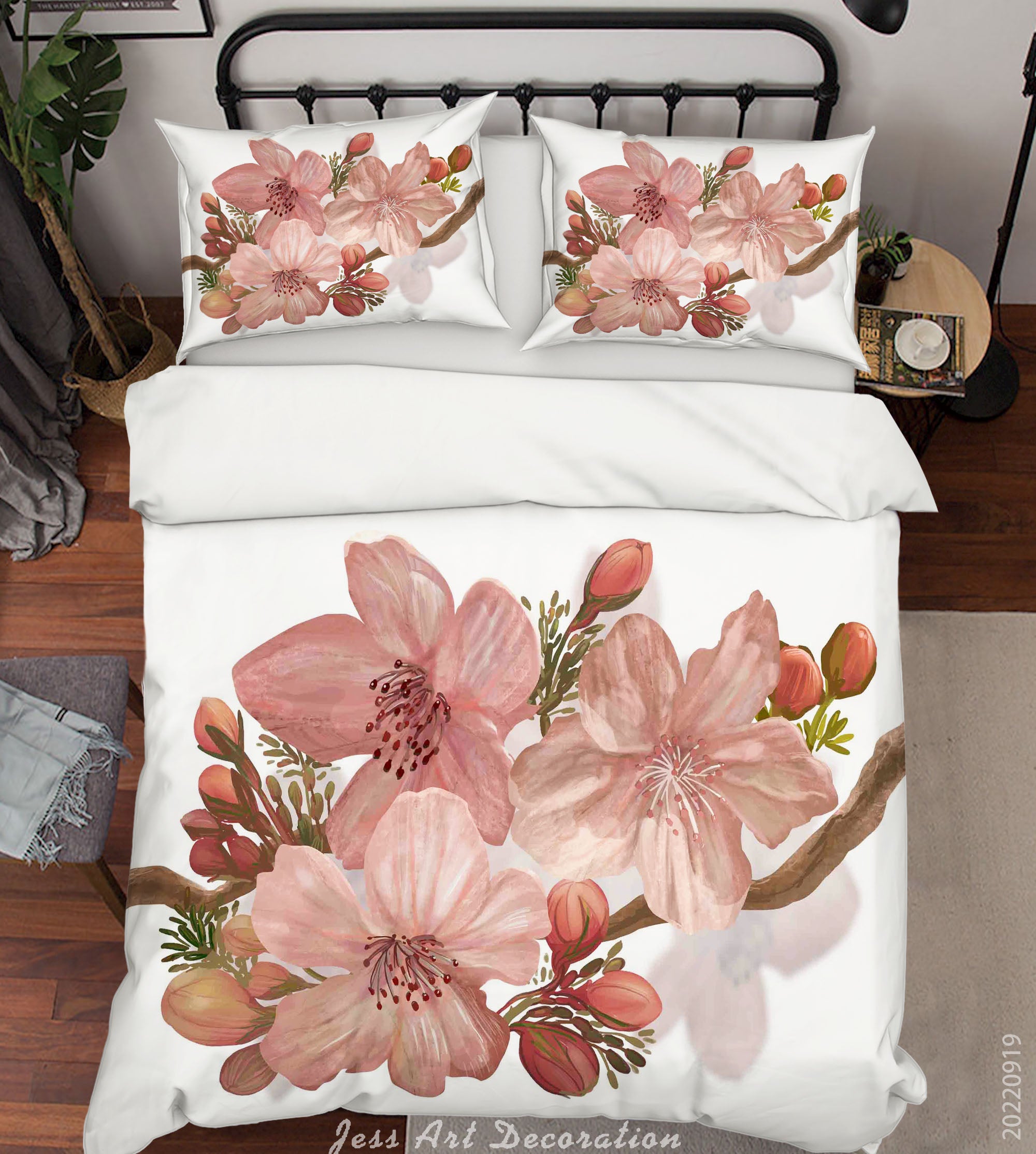 3D Floral Peony Branch Quilt Cover Set Bedding Set Duvet Cover Pillowcase 207