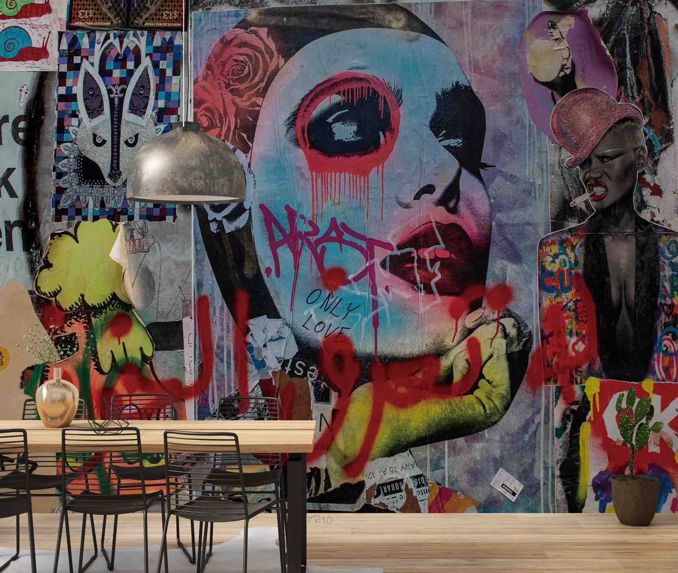Abstract Art Graffiti Woman Face Wallpaper portrait street art wall mural for bedroom or creative studio - view 2