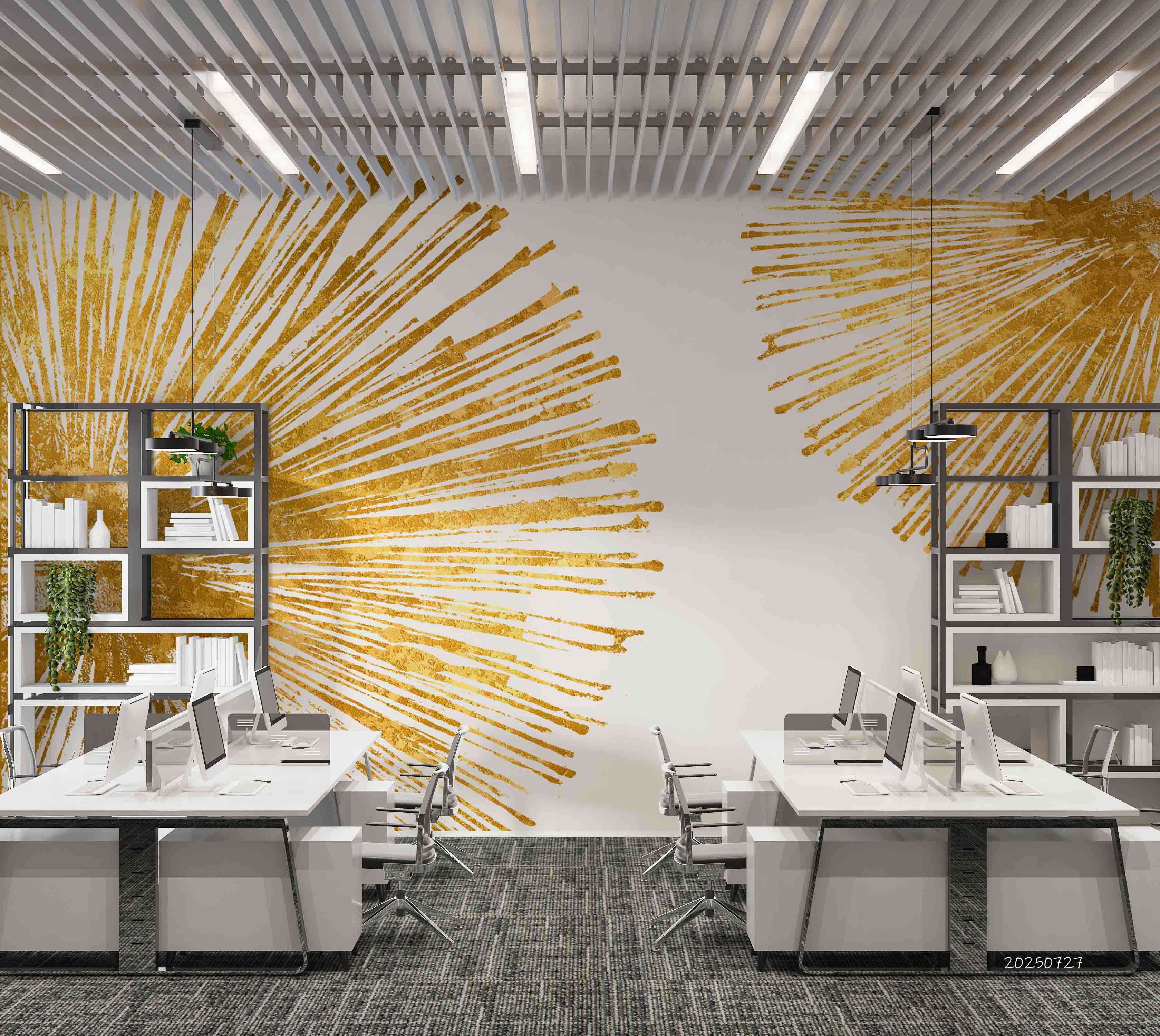 3D Office Business Commerce Golden Lines Modern Wall Mural Wallpaper 53
