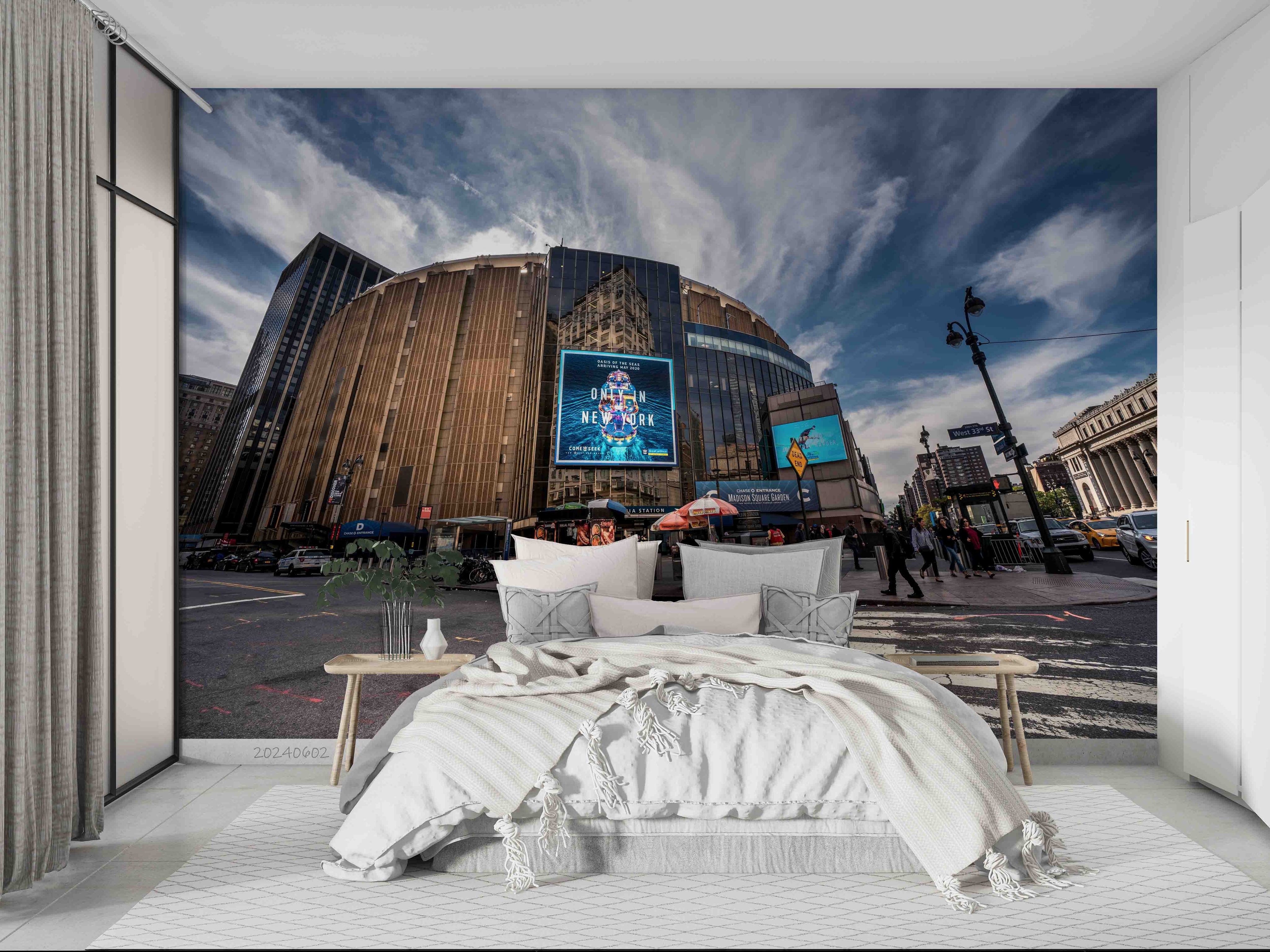 3D City Architecture Stadium Cloud Sky Road Screen Wall Mural Wallpaper YXL 448