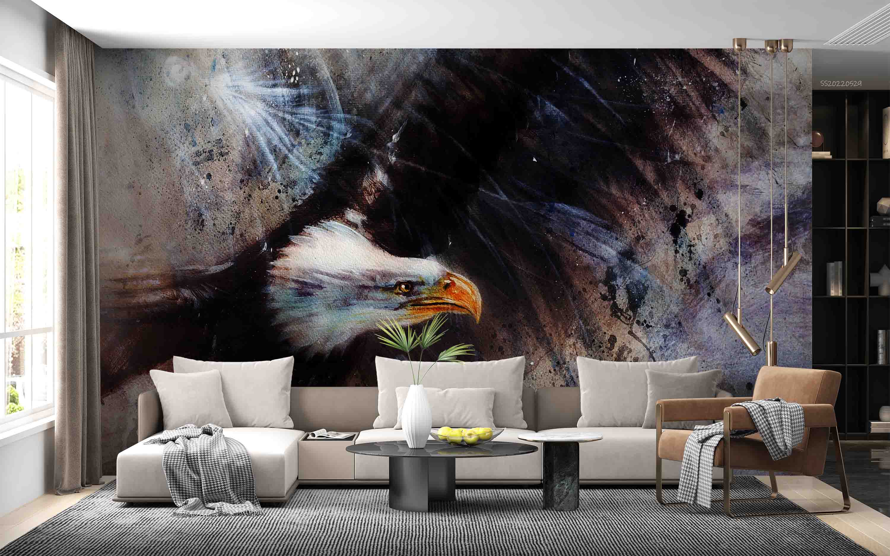 3D Beautiful Airbrush Spirit Eagle Black Wings Flying Wall Mural Wallpaper GD 4348- Jess Art Decoration