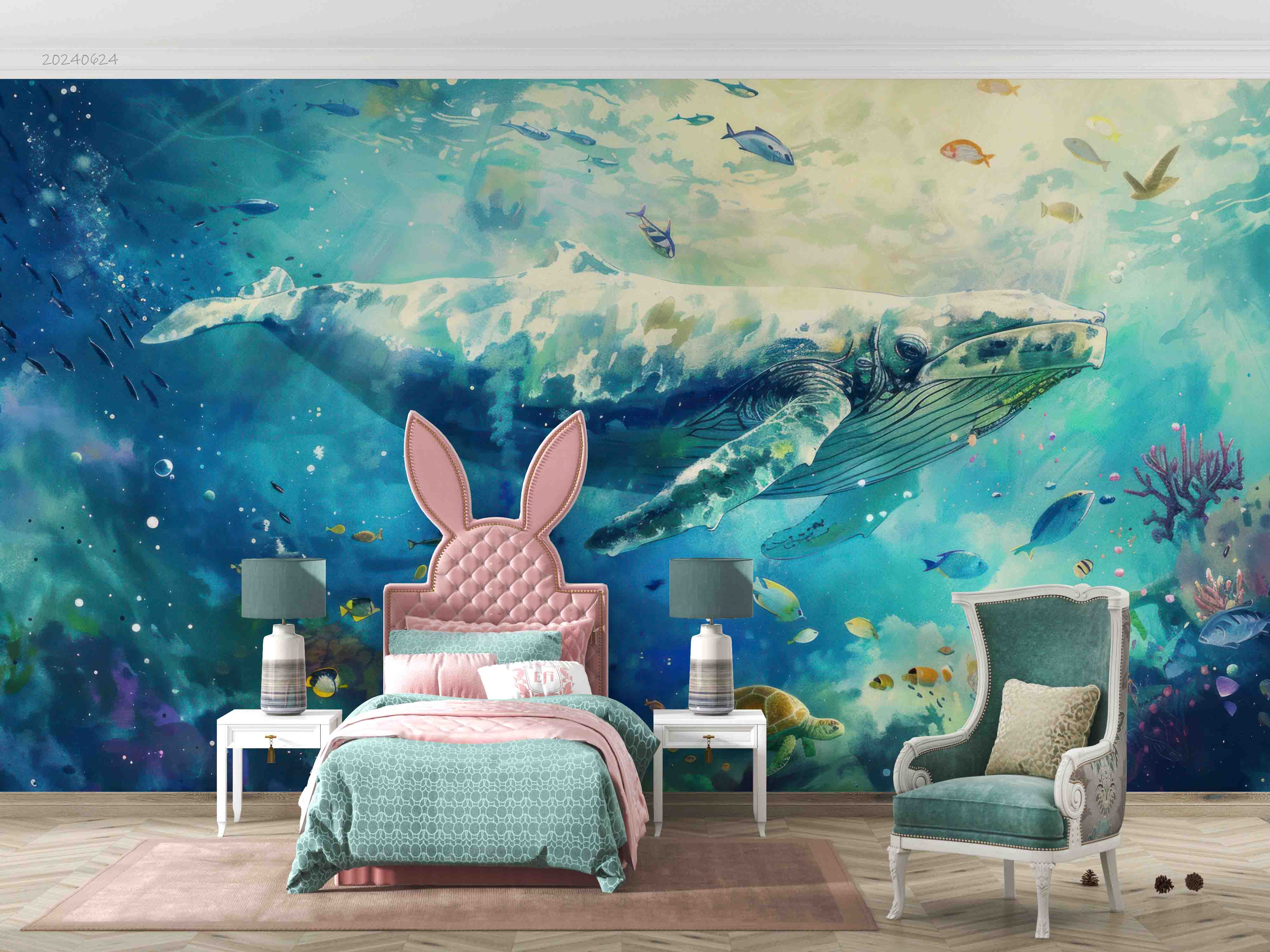 3D Sea Turtle Whale Fish Coral Ripple Wall Mural Wallpaper YXL 685
