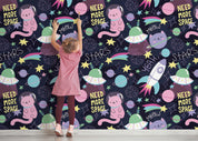 3D Space Cat Pattern space cat cartoon pattern wall mural wallpaper for playroom - view 2