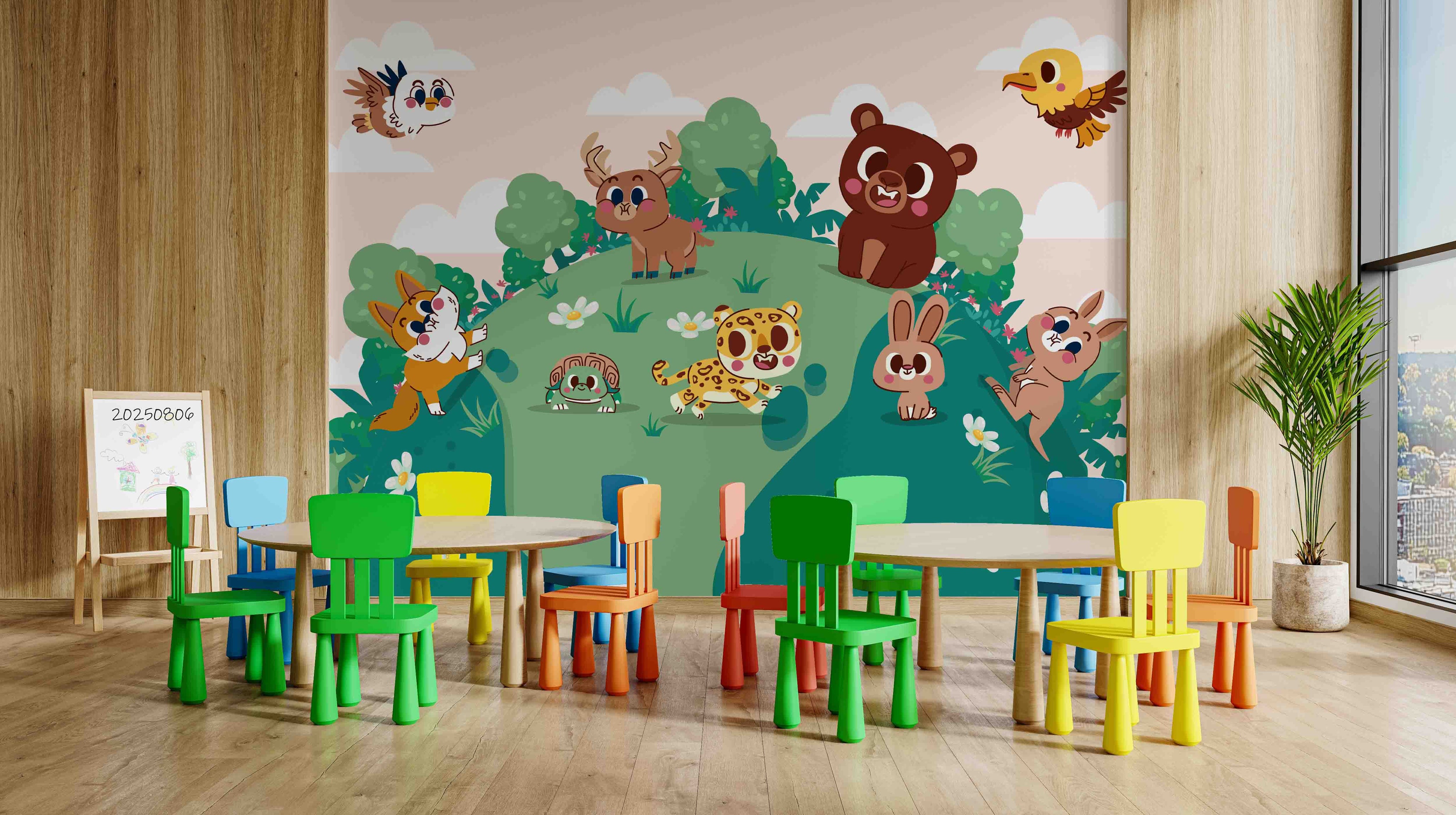 3D Childcare Nursery School Cartoon Kids Animals Zoo Wall Mural Wallpaper JN 19
