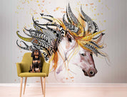 3D Watercolor Horse Colorful Feather Wall Mural Wallpaper GD 3993- Jess Art Decoration
