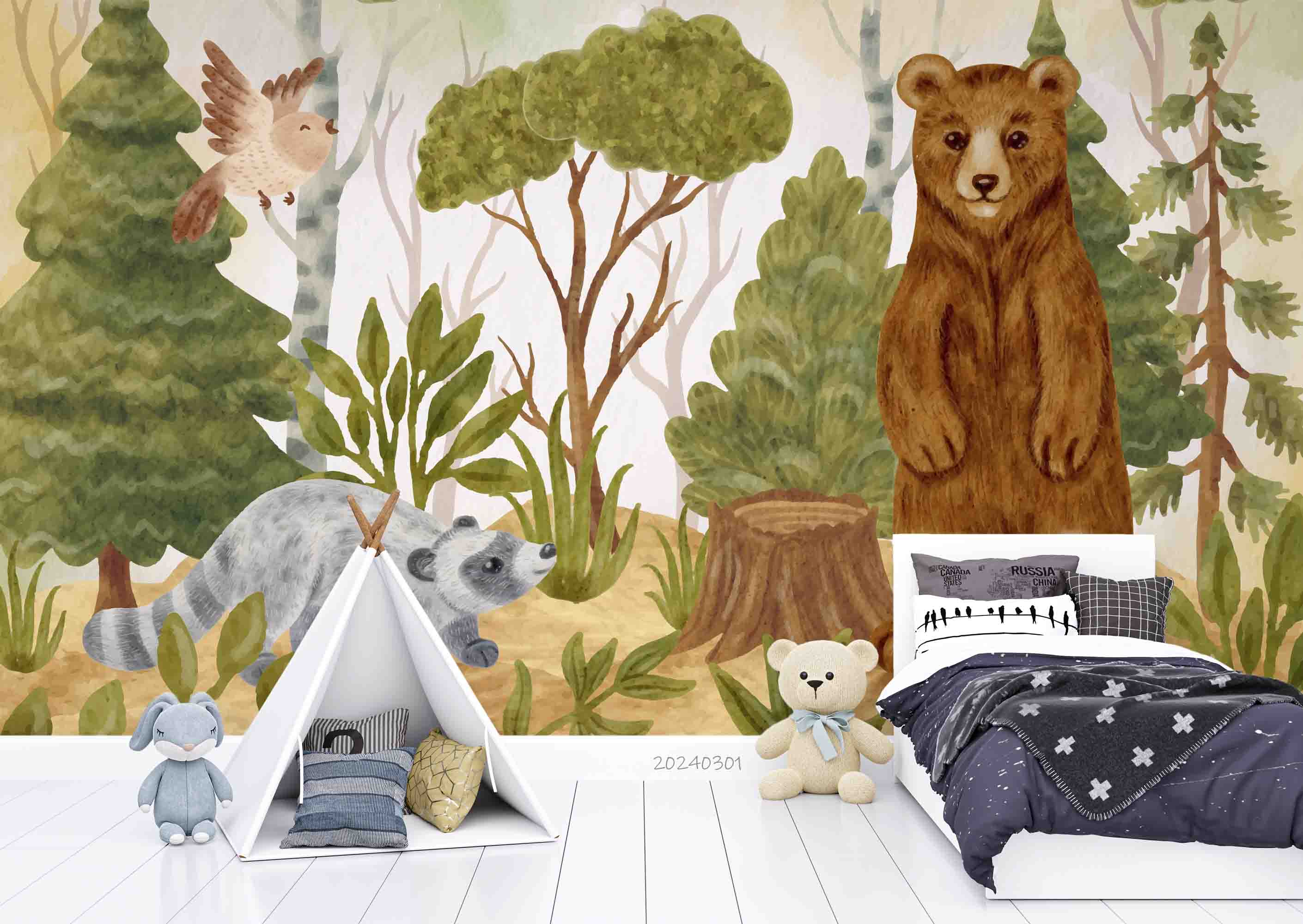 3D Cartoon Animal Bear Forest Kids Wallpaper Wall Mural Wall Decor Wall Art Wall Sticker Remoable Wallpaper