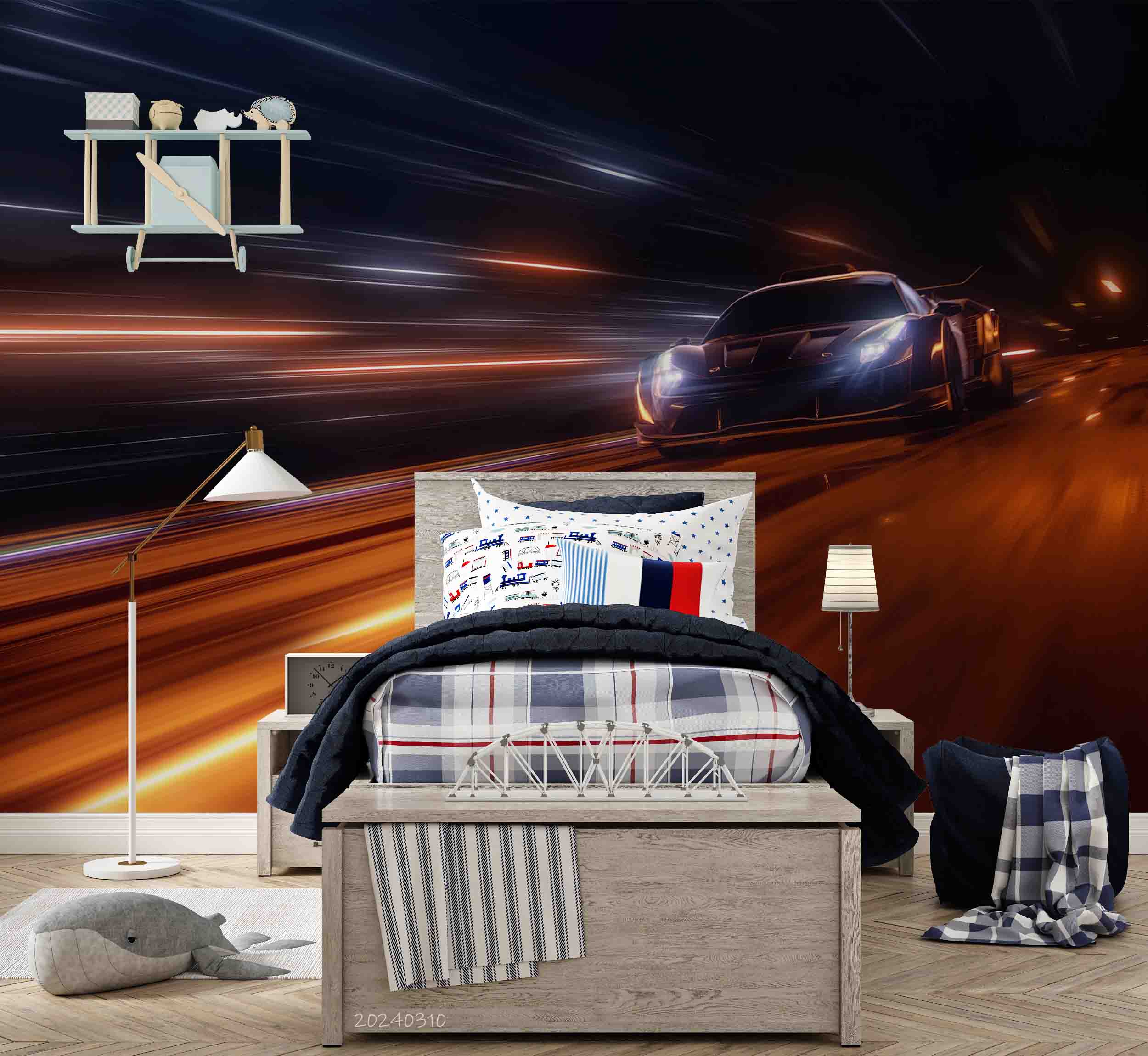 3D City Night Scene Neon Lights Sports Car Wallpaper Wall Mural Wall Decor Wall Art Wall Sticker Remoable Wallpaper