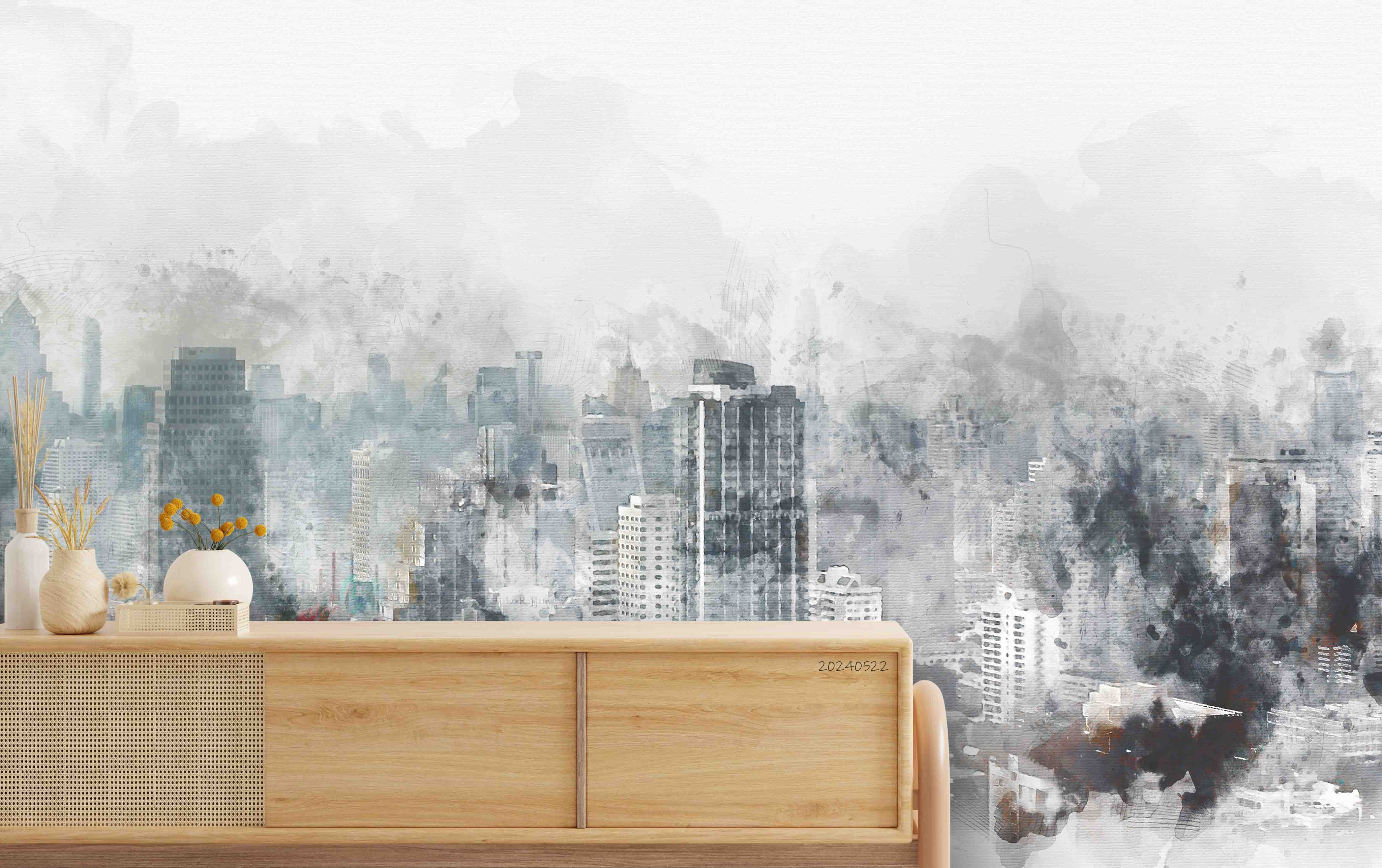 3D City Architecture Mansion Fog Gray Wall Mural Wallpaper YXL 518