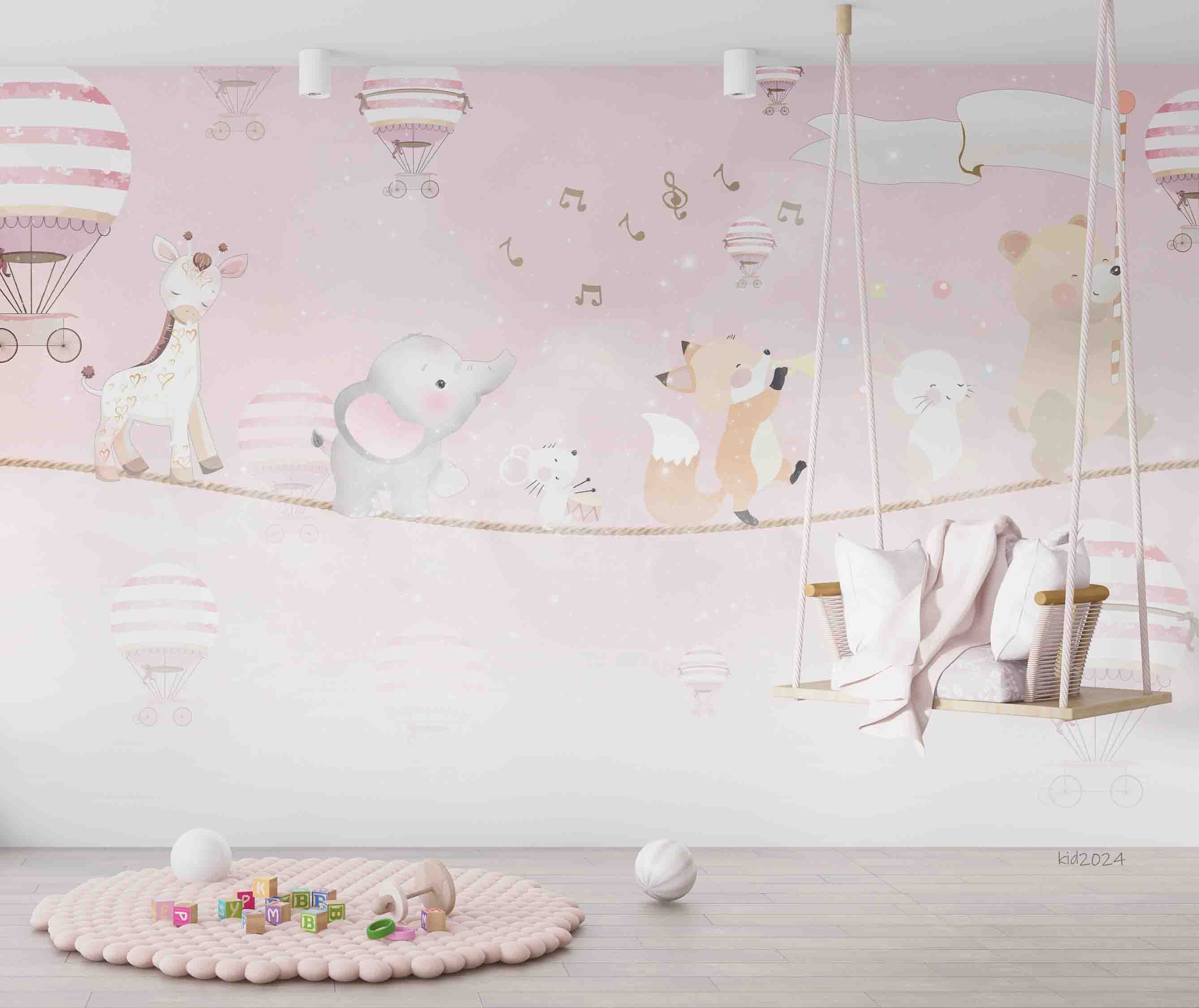 3D Bear Mouse Fox Elephant Rabbit Deer Hydrogen Balloon Wall Mural Wallpaper YXL 389