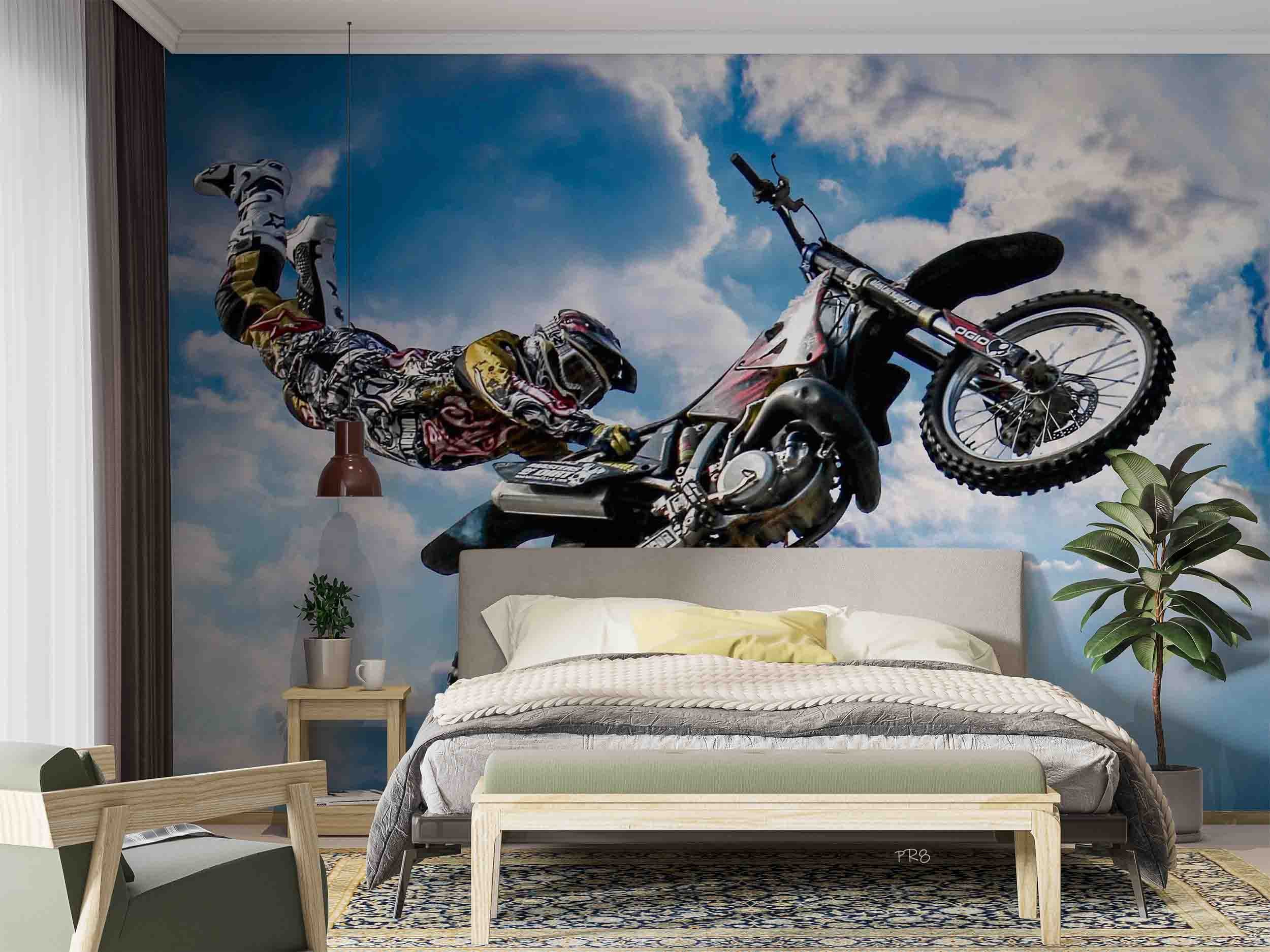 3D Freestyle Motocross Rider Jump Wall Mural Wallpaper GD 4511- Jess Art Decoration