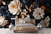 3D Floral Leaves Dark Background Wallpaper Wall Mural Wall Decor Wall Art Wall Sticker Remoable Wallpaper