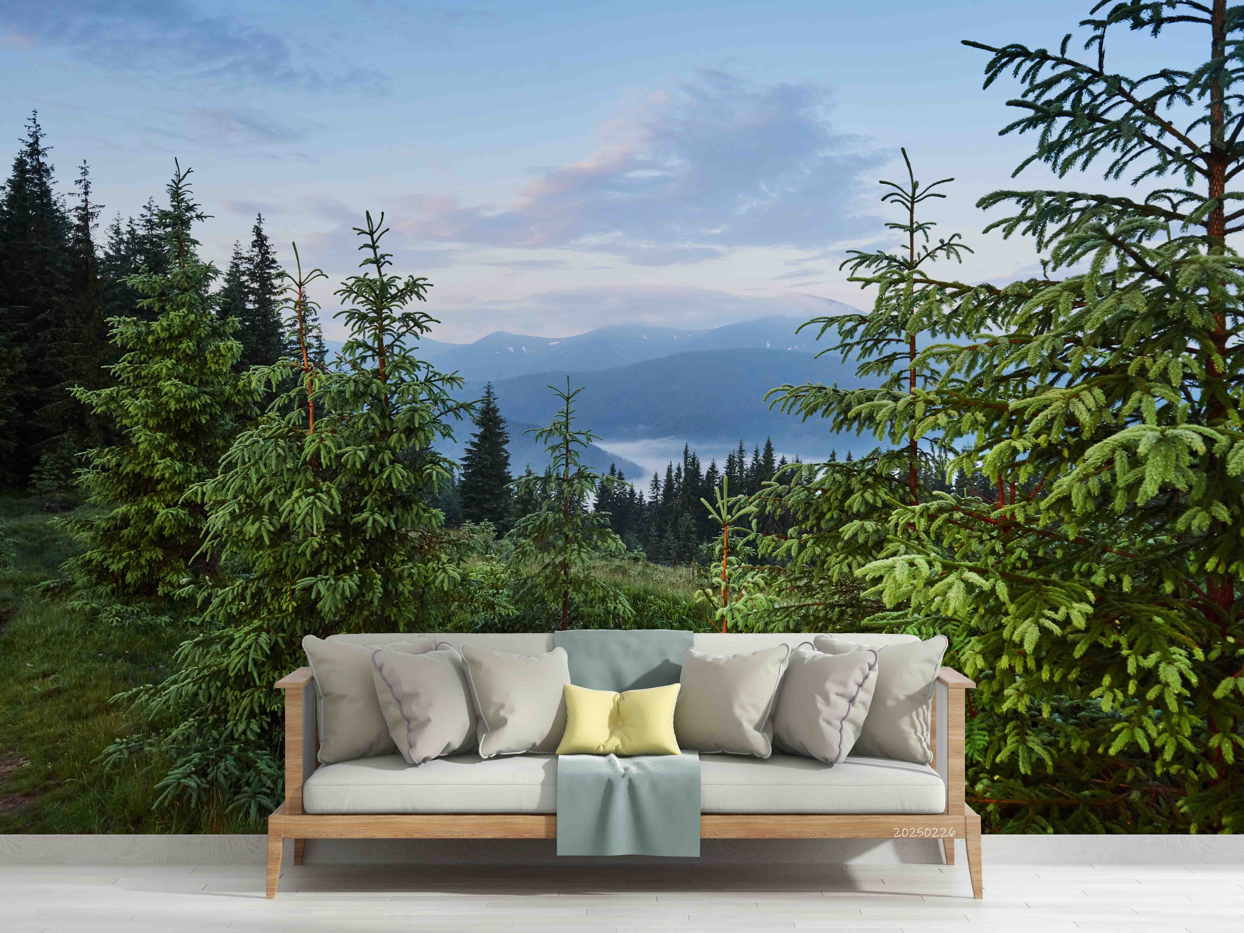 3D Blue Sky Clouds Green Forest Nature Scenery Wallpaper Wall Mural Wall Decor Wall Art Wall Sticker Remoable Wallpaper LQH