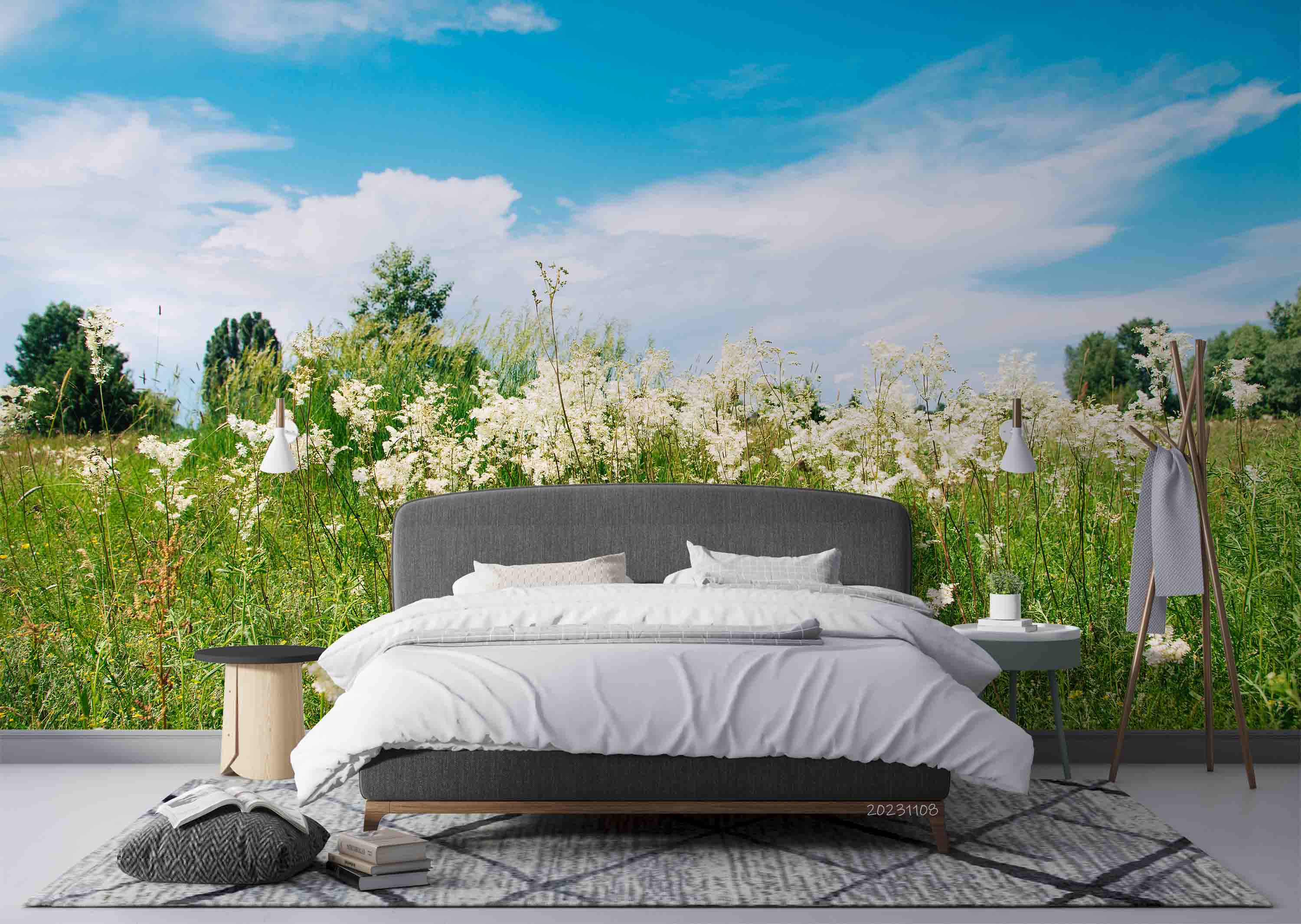 3D Tree Grass Floral Cloud Bluesky Wall Mural Wallpaper YXL 3061