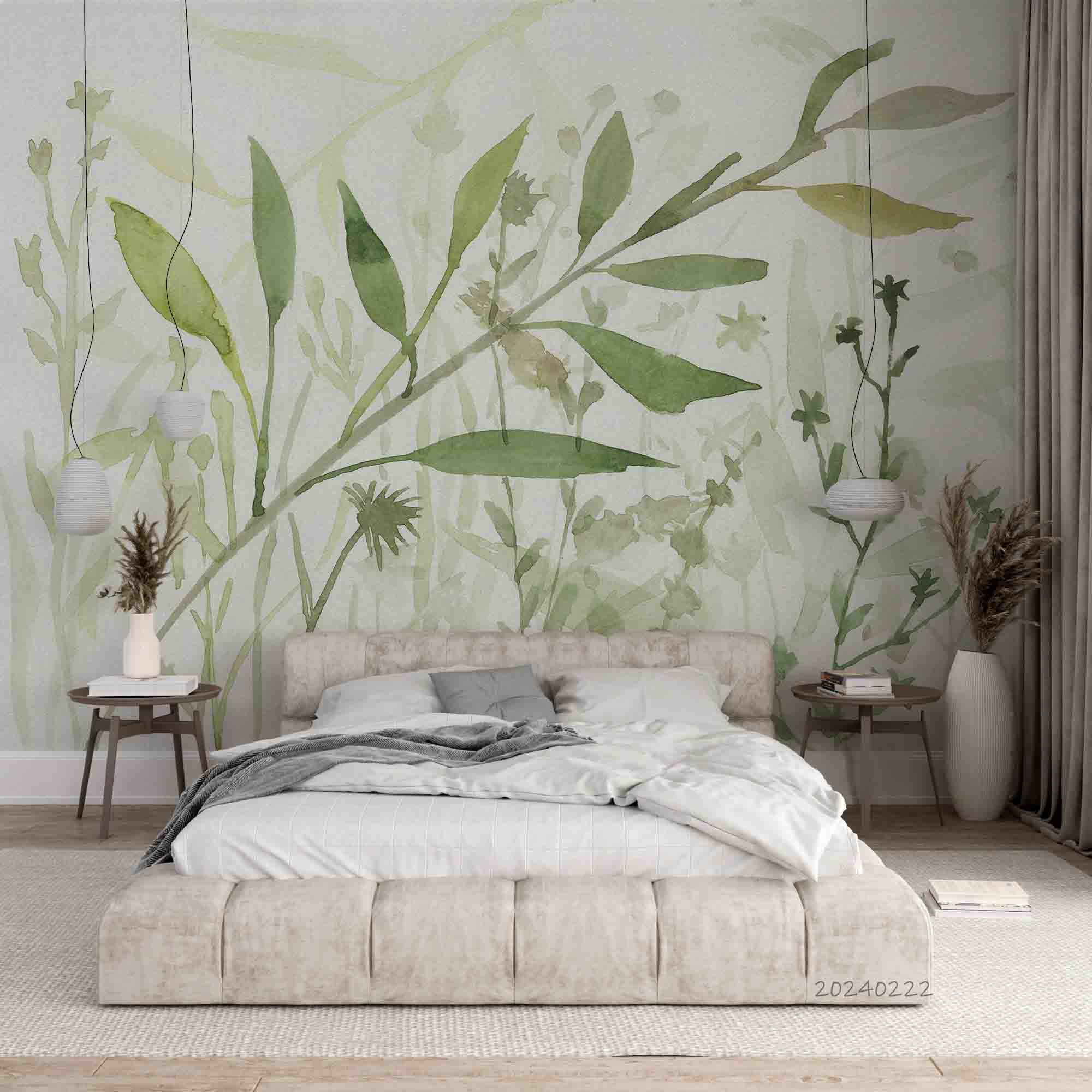 3D Watercolor Green Leaf Wallpaper Wall Mural Wall Decor Wall Art Wall Sticker Remoable Wallpaper LQH