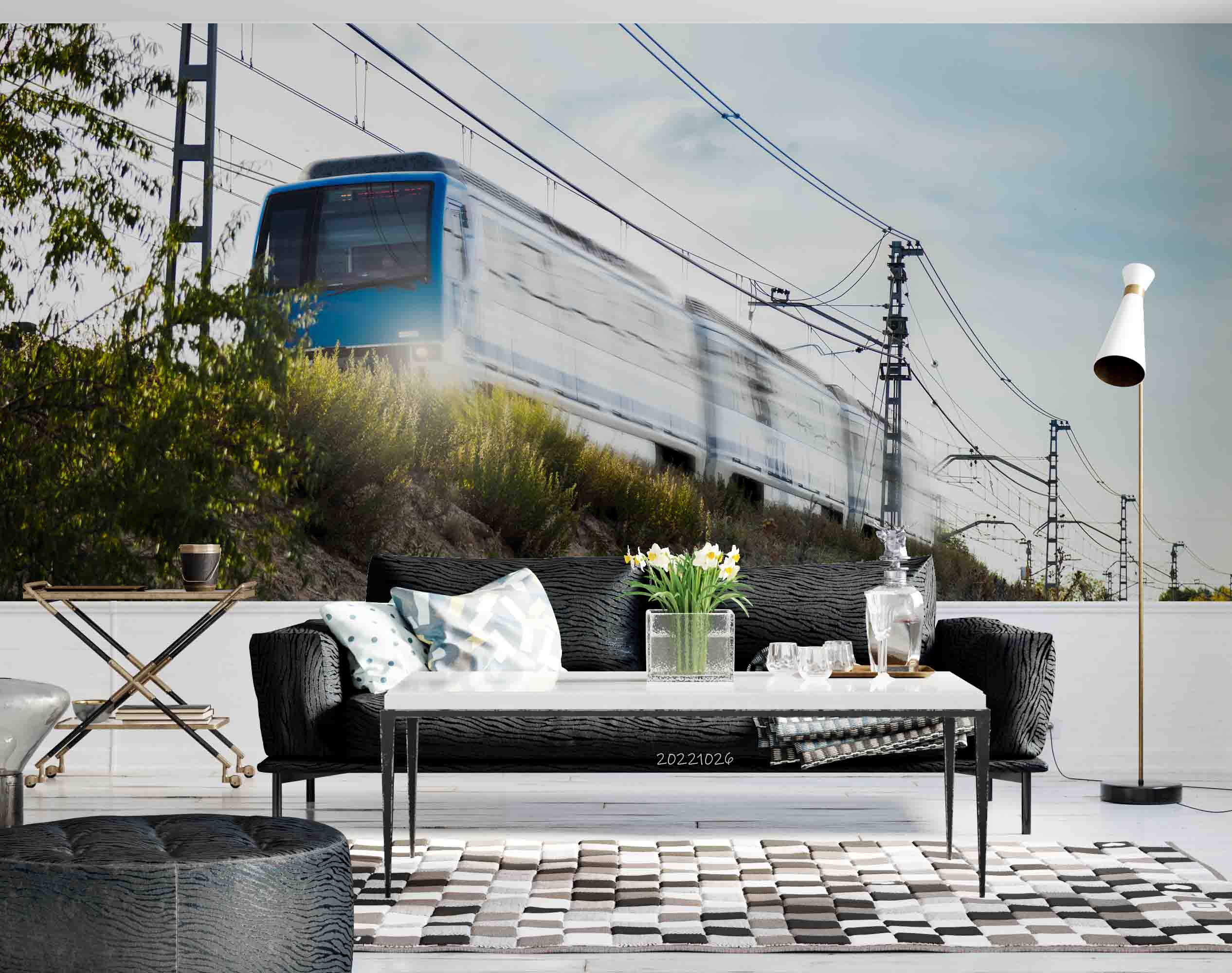3D Fast Train Crossing Countryside Wall Mural Wallpaper GD 3172- Jess Art Decoration