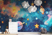 3D The Earth Star Rocket Cloud Wall Mural Wallpaper YXL 224