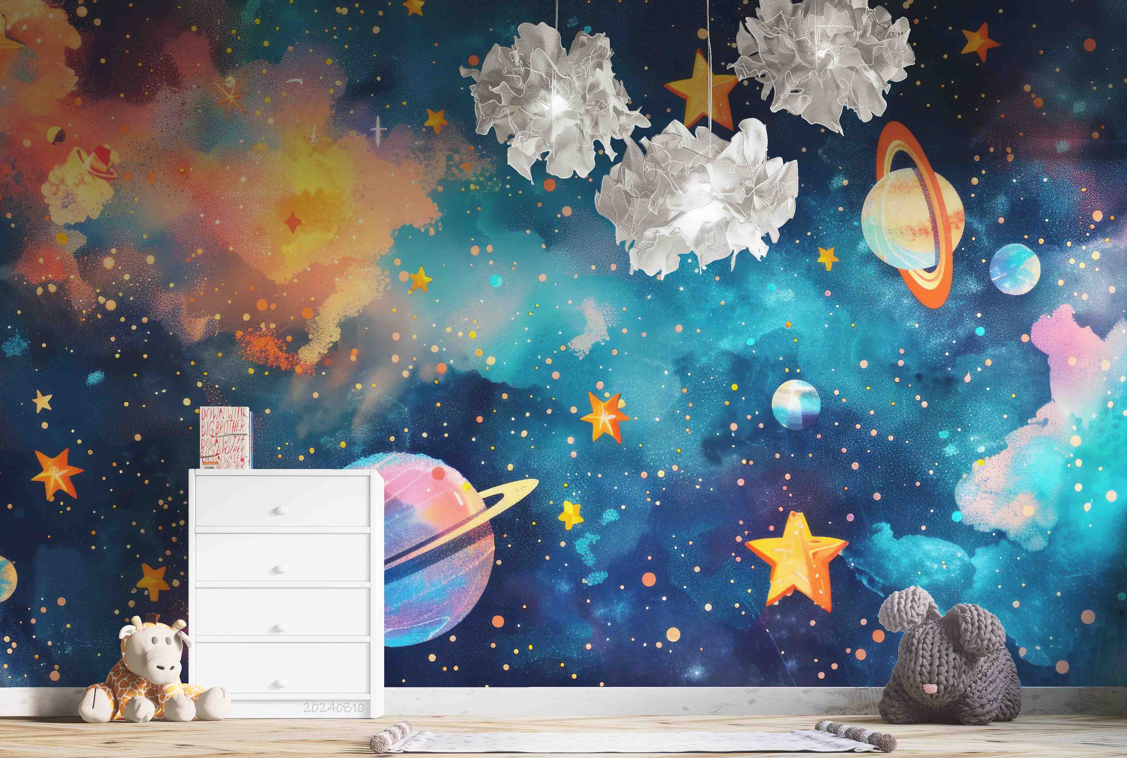 3D The Earth Star Rocket Cloud Wall Mural Wallpaper YXL 224