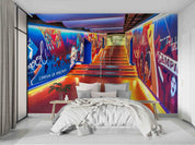 3D Graffiti Poster Stairs Person Lamplight Wall Mural Wallpaper YXL 220