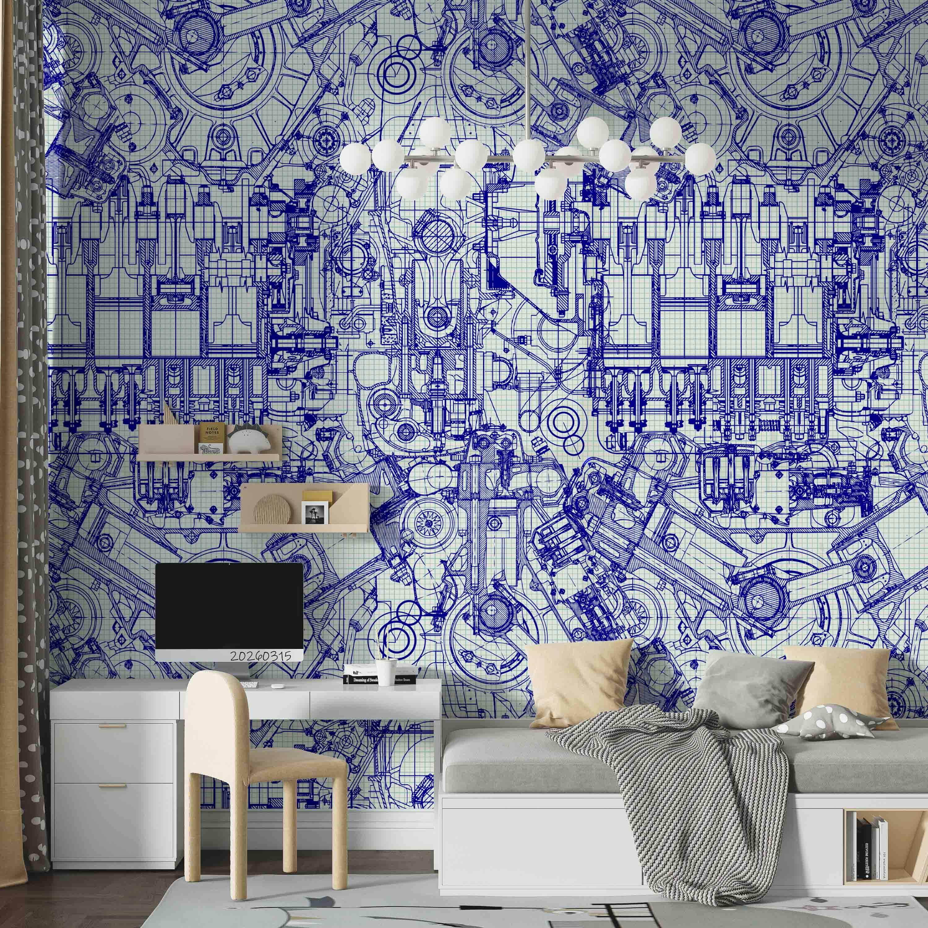 3D Retro Automotive Engineering Blueprint Style Steampunk Wallpaper Wall Mural Wall Decor Wall Art Wall Sticker Remoable Wallpaper