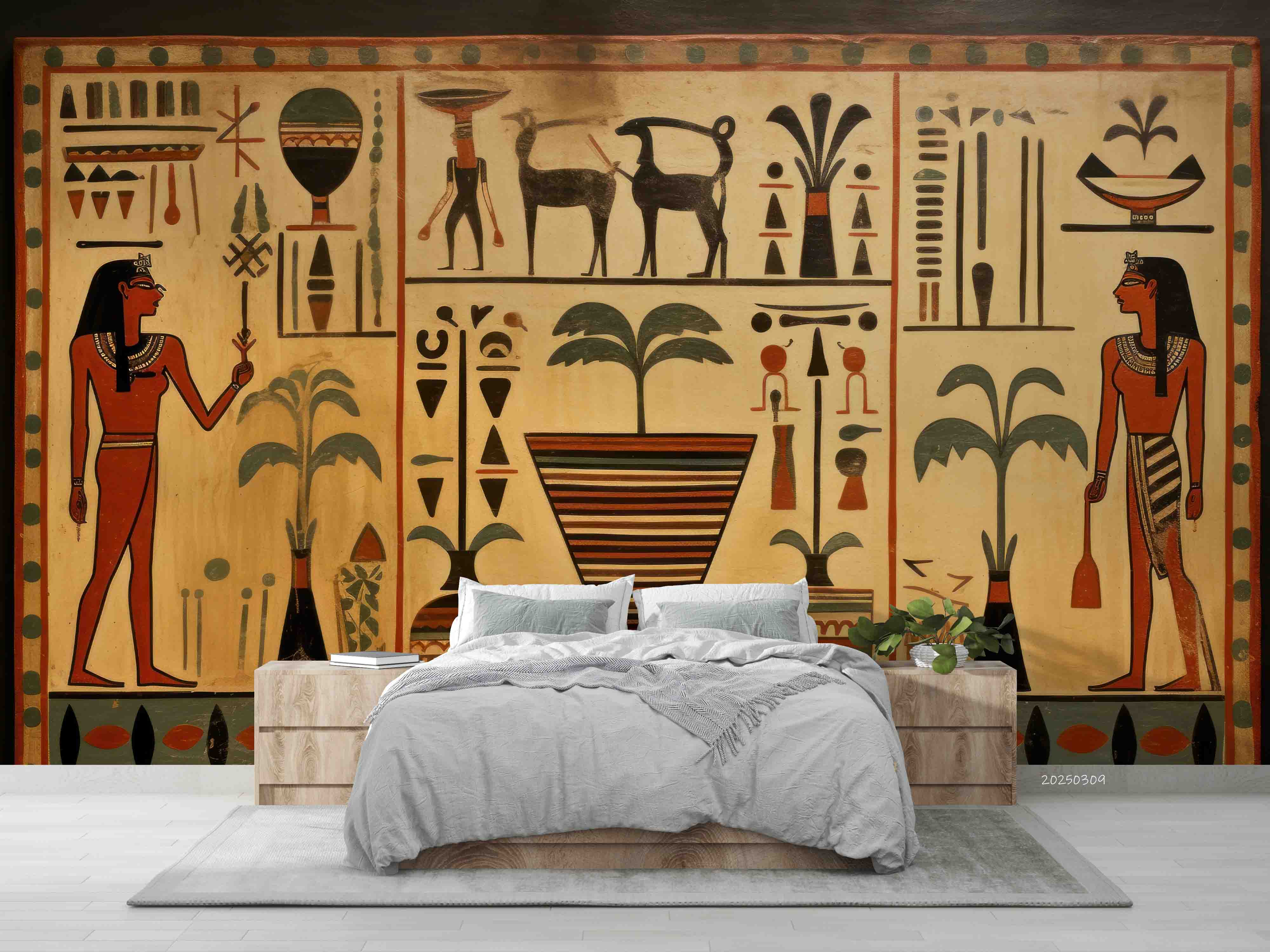 3D Egyptian Hieroglyphics Engraving Painting Ancient Plants Wallpaper Wall Mural Wall Decor Wall Art Wall Sticker Remoable Wallpaper LQH 7