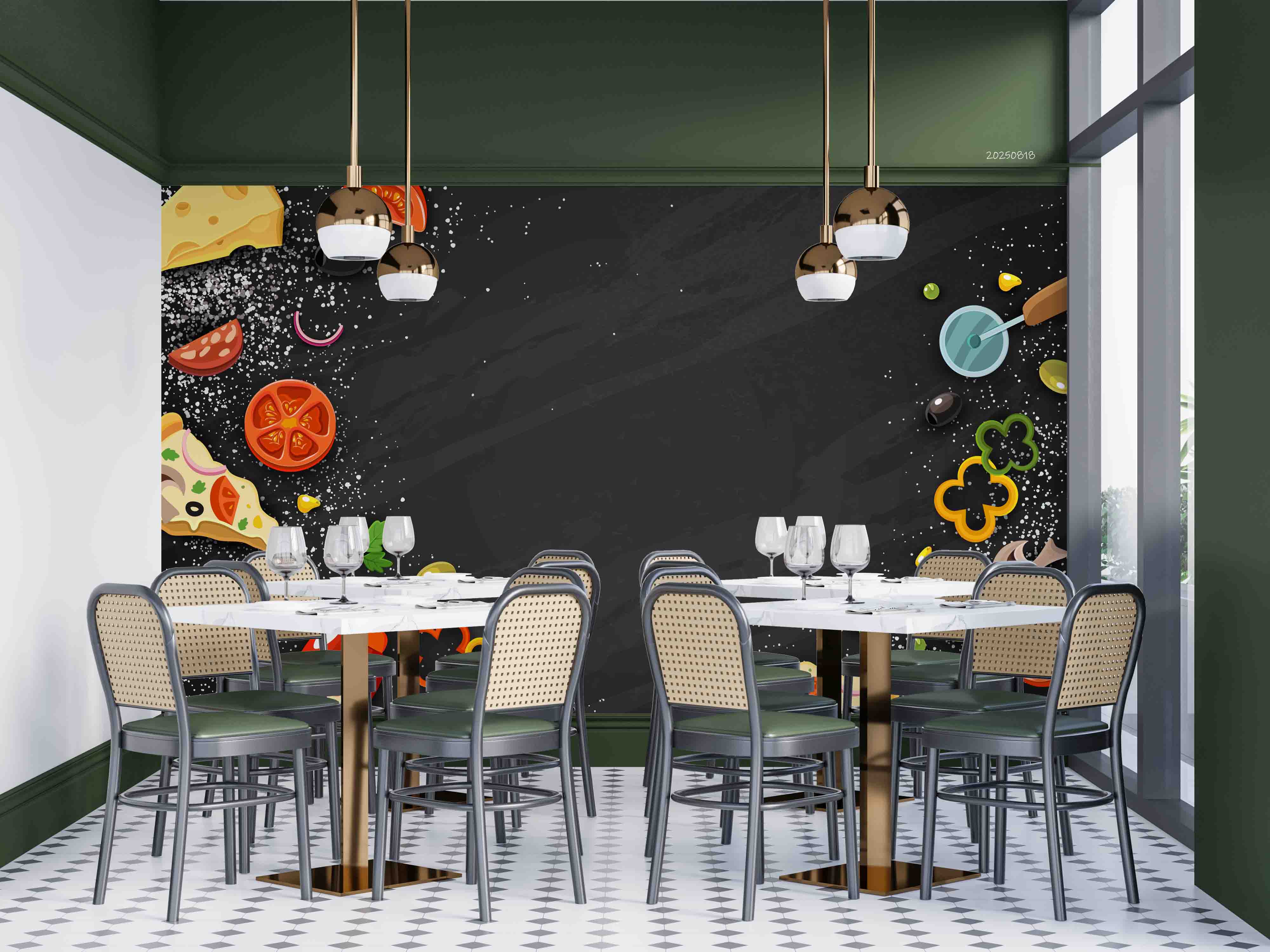 3D Restaurant Snack Bar Diner Fast Food Pizza Wall Mural Wallpaper 61
