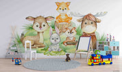 3D Childcare Nursery School Cartoon Kids Animals Wall Mural Wallpaper JN 41