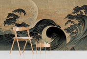 3D Big Wave Moon Painting Old Japanese Style Wall Mural Wallpaper GD 3065- Jess Art Decoration