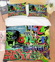 3D Street Graffiti Green Skull Quilt Cover Set Bedding Set Pillowcases 333- Jess Art Decoration