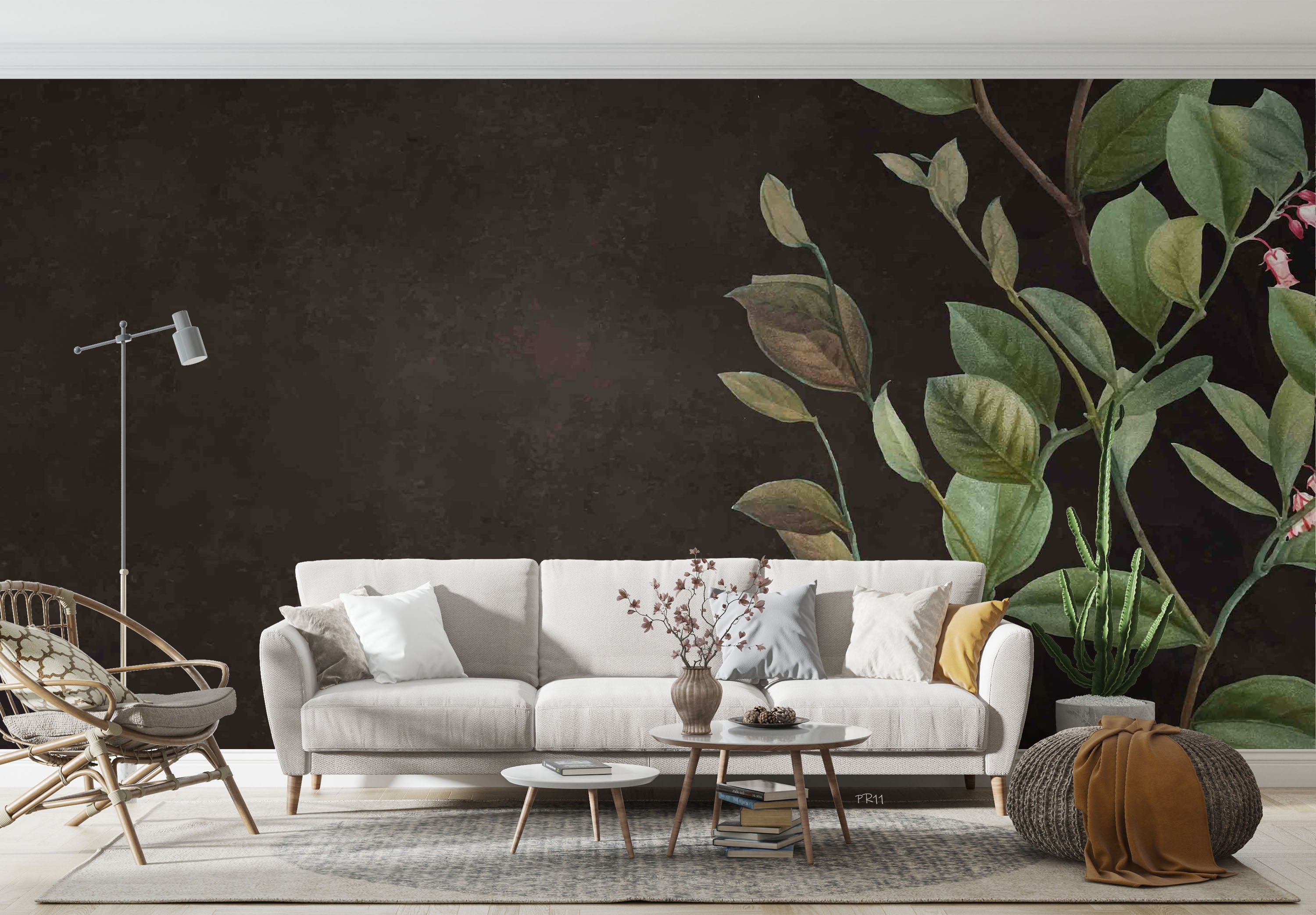 3D Green Leaves Black Background Wall Mural Wallpaper GD 4868- Jess Art Decoration