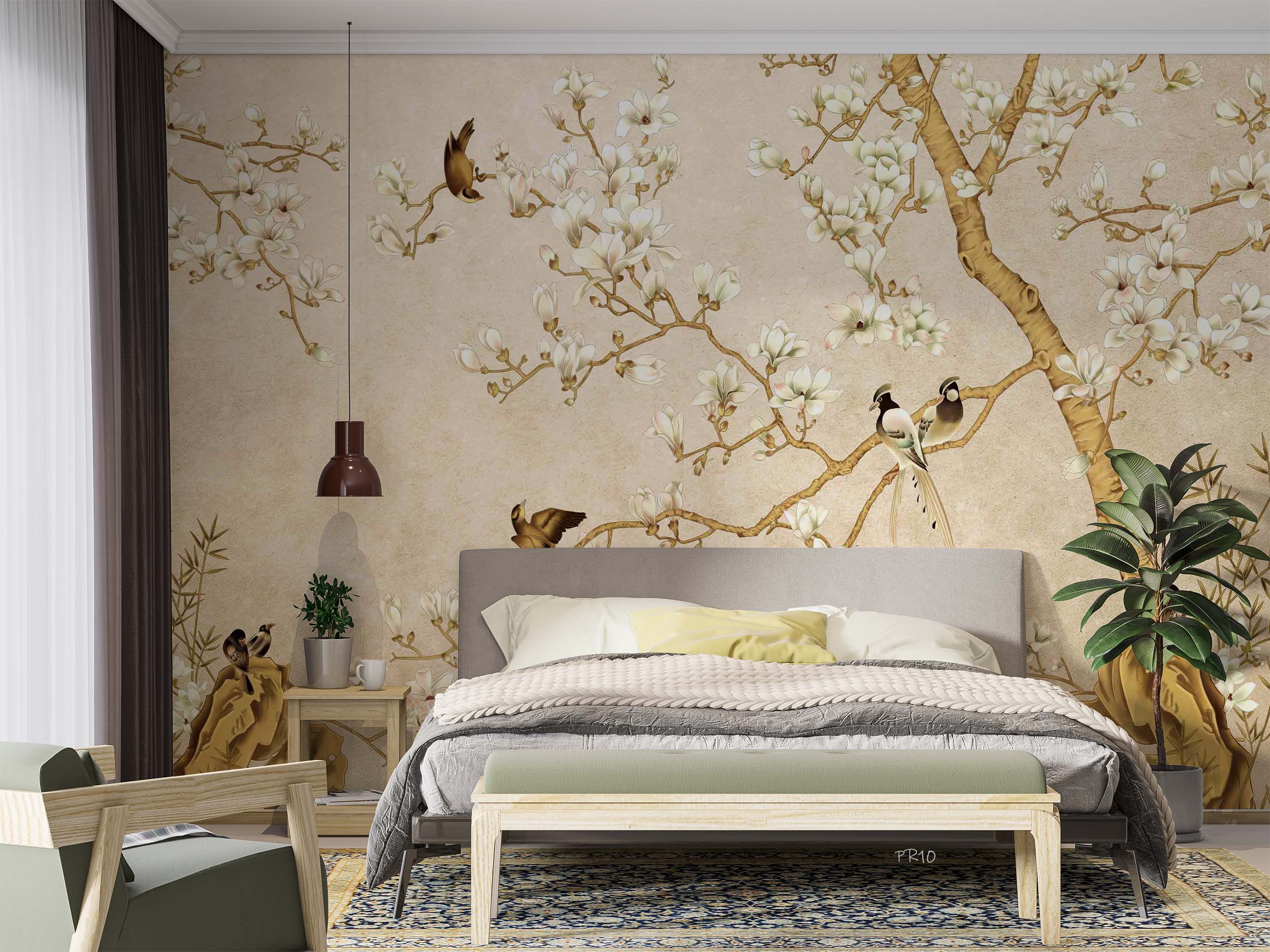 3D Chinese Magnolia Branch Bird Wall Mural Wallpaper GD 4722- Jess Art Decoration