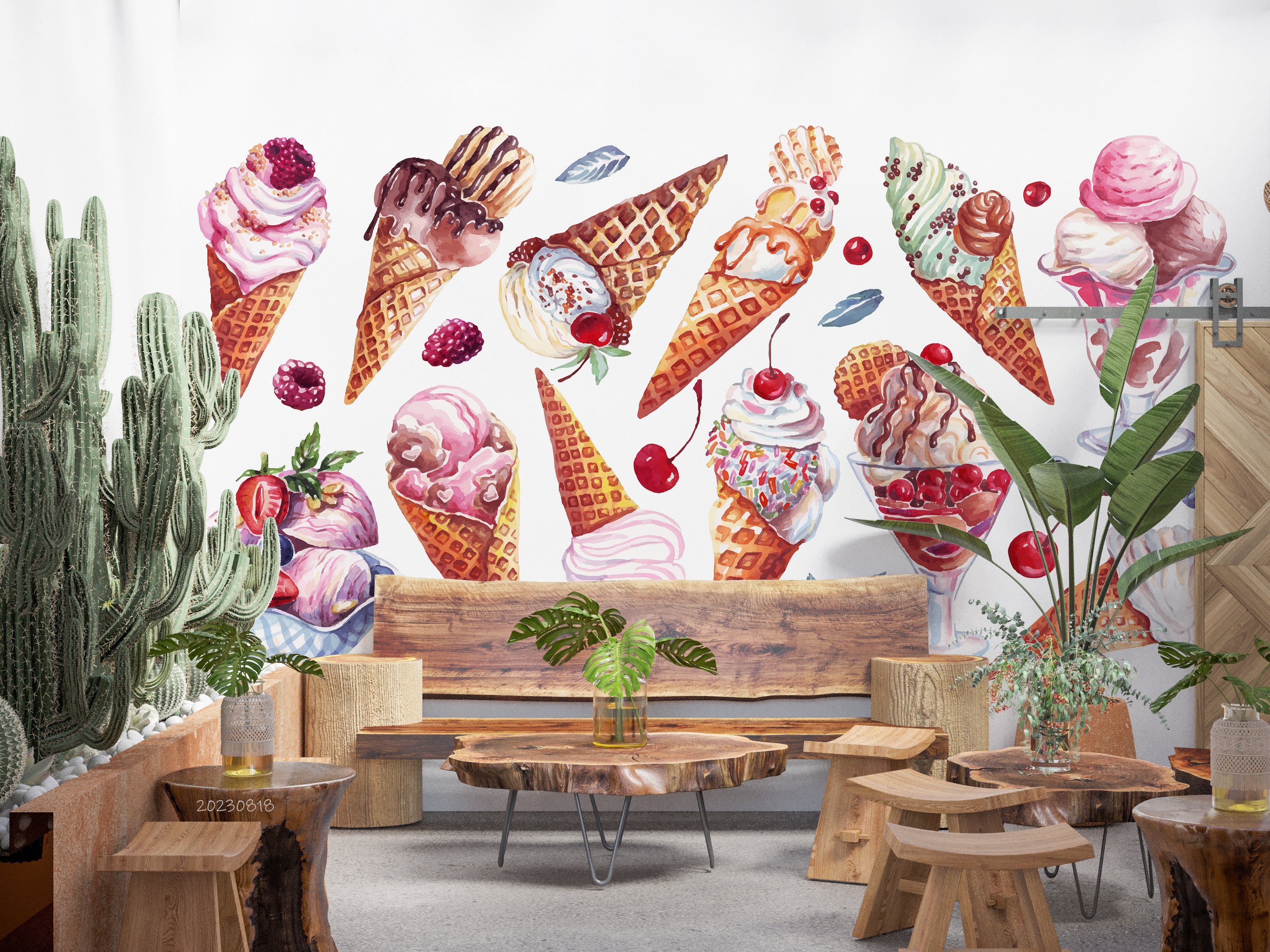 3D Ice Cream Strawberry Cup Wall Mural Wallpaper YXL 2310