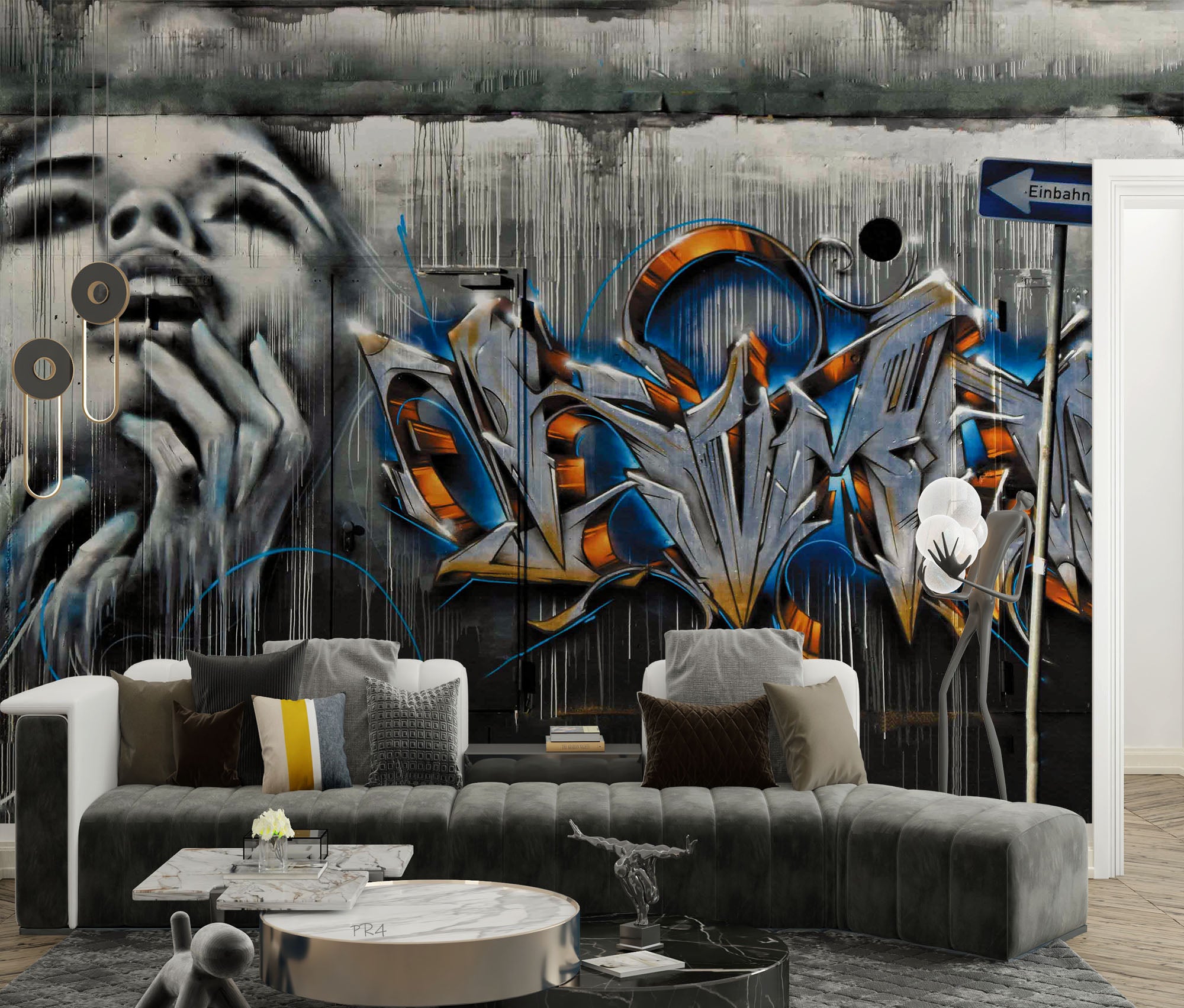 Graffiti Person Letter Street Sign Wallpaper typography graffiti wall mural for teen room or studio - view 2