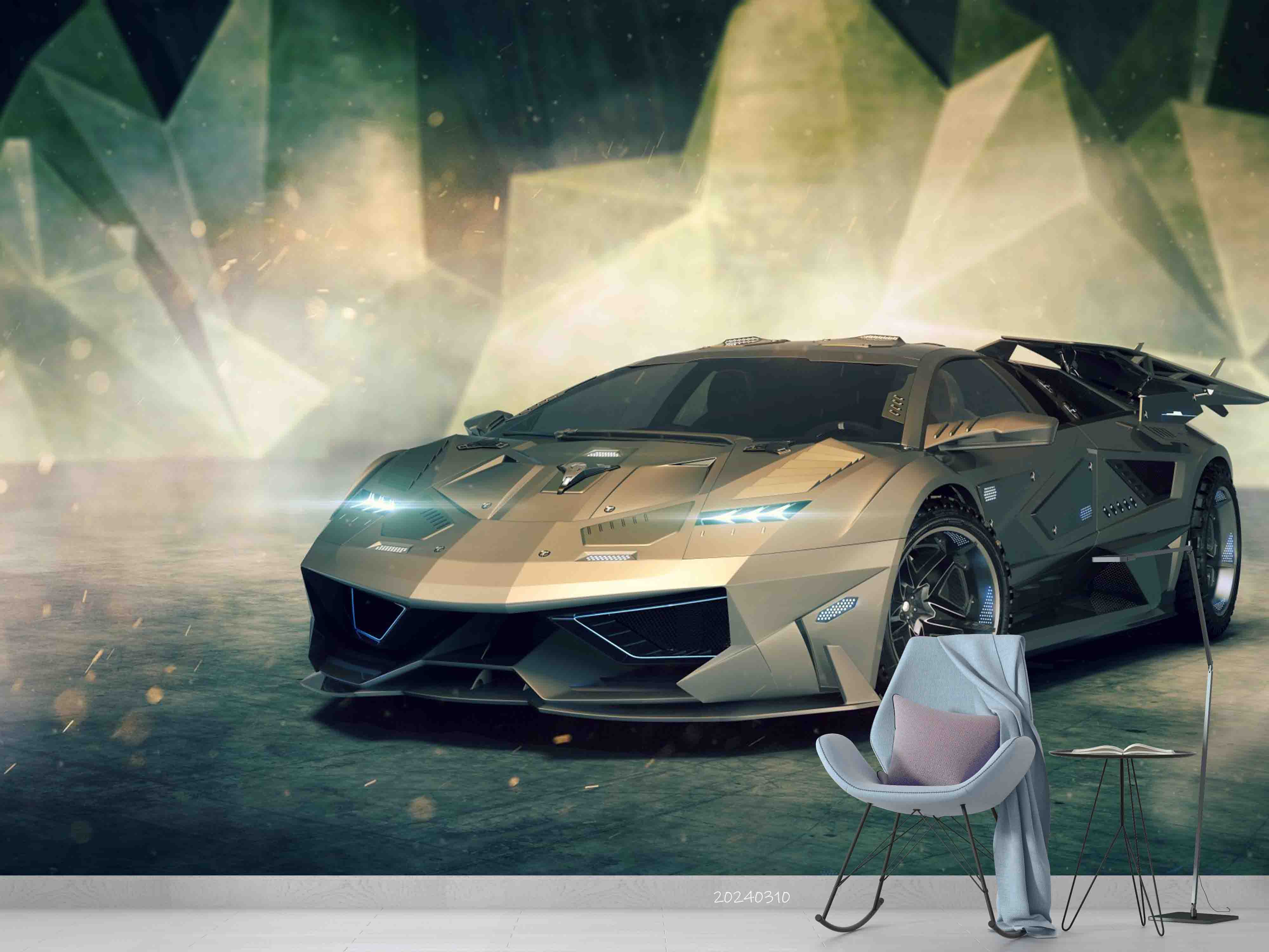 3D Brown Sports Car Wallpaper Wall Mural Wall Decor Wall Art Wall Sticker Remoable Wallpaper