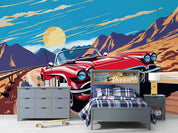 3D Cartoon Sky Mountains Red Sports Car Wallpaper Wall Mural Wall Decor Wall Art Wall Sticker Remoable Wallpaper