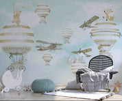 3D Hydrogen Balloon Aircraft Sky Cloud Wall Mural Wallpaper YXL 402