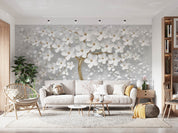 3D Tree Floral Stereoscopic White Wall Mural Wallpaper YXL 2857