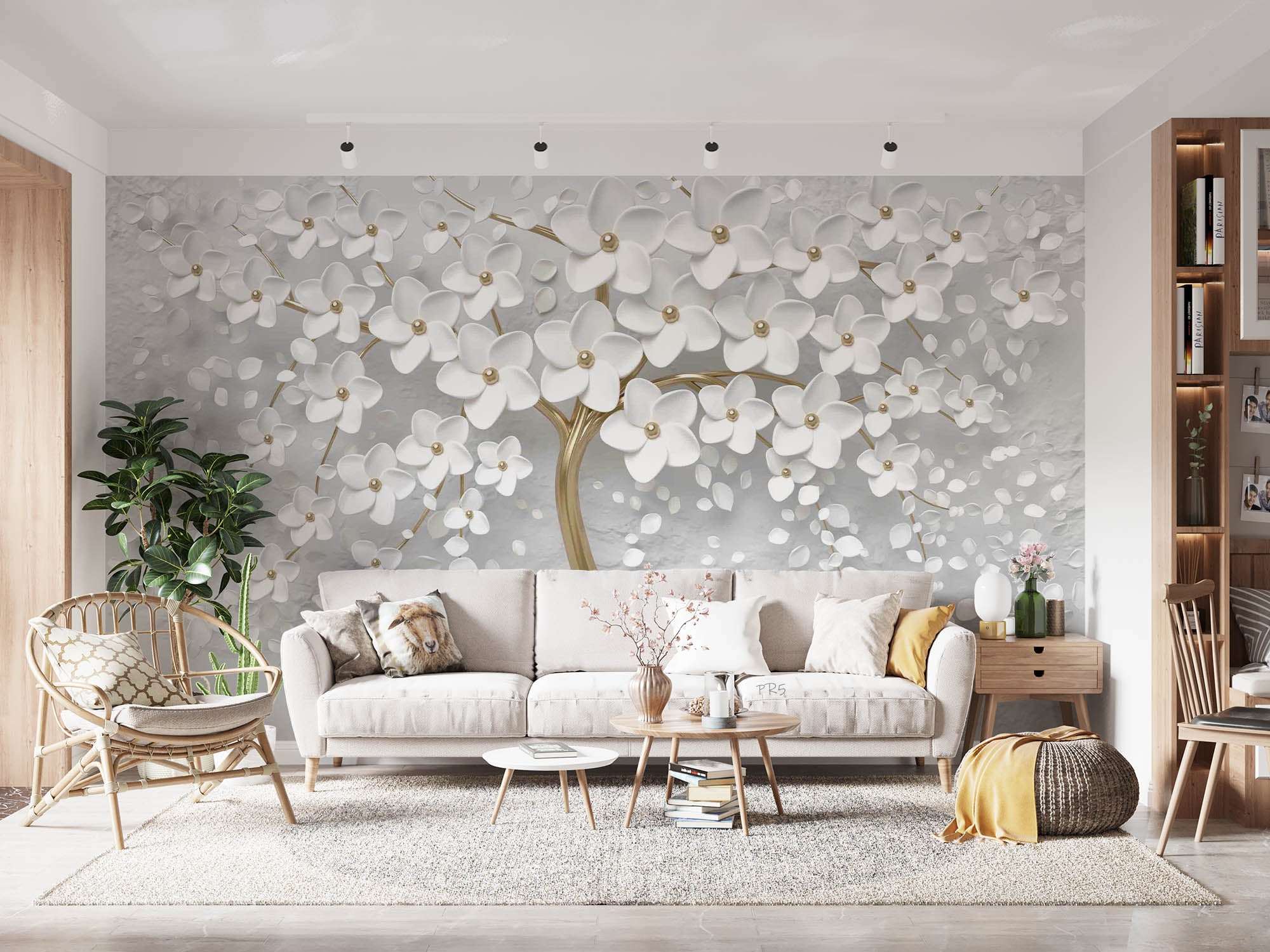 3D Tree Floral Stereoscopic White Wall Mural Wallpaper YXL 2857