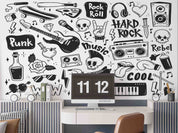 3D Graffiti Tape Skull Guitar Organ Floral Loudspeaker Box Black Wall Mural Wallpaper YXL 09- Jess Art Decoration