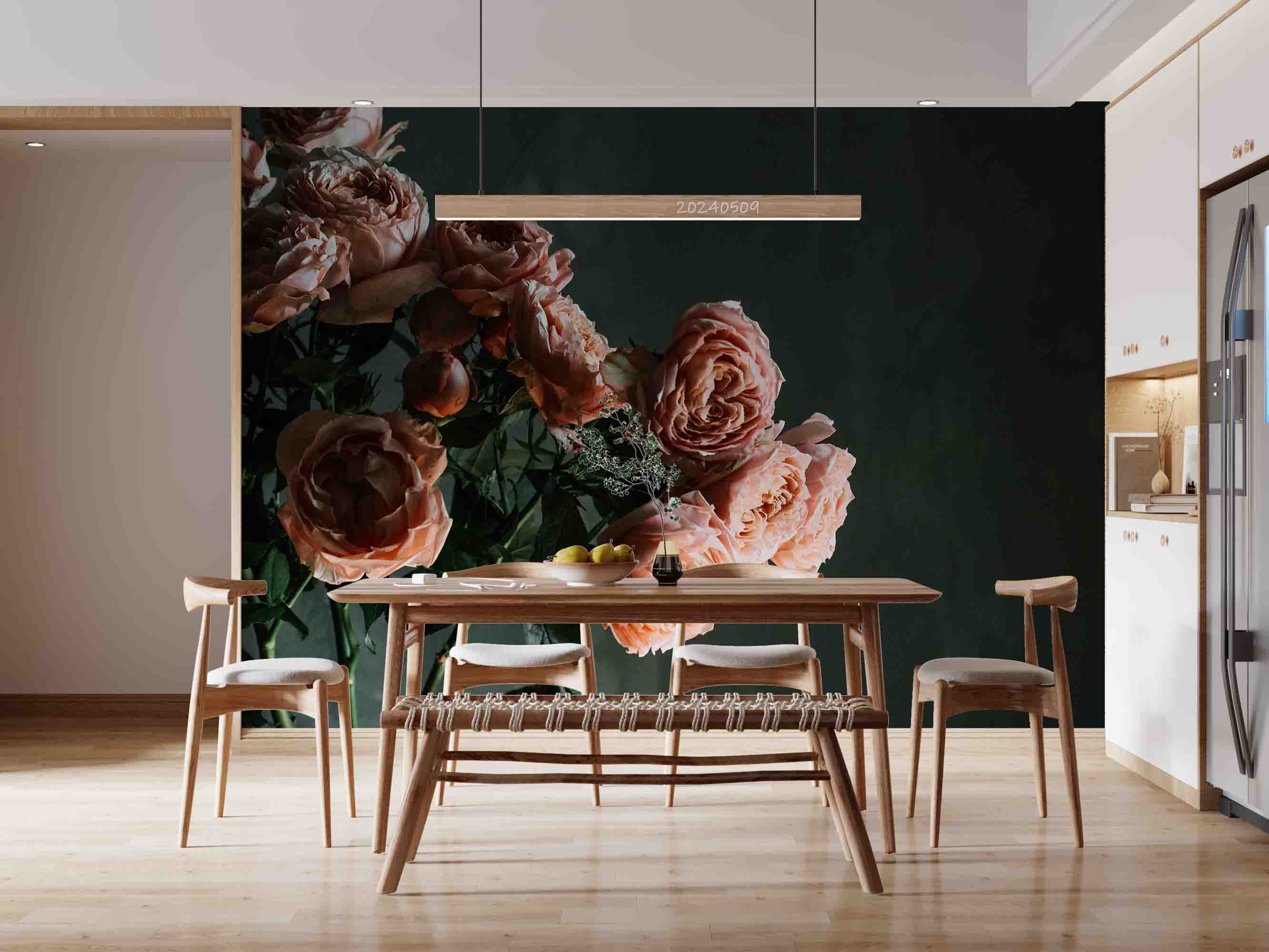 3D Pink Rose Flower Black Background Wallpaper Wall Mural Wall Decor Wall Art Wall Sticker Remoable Wallpaper
